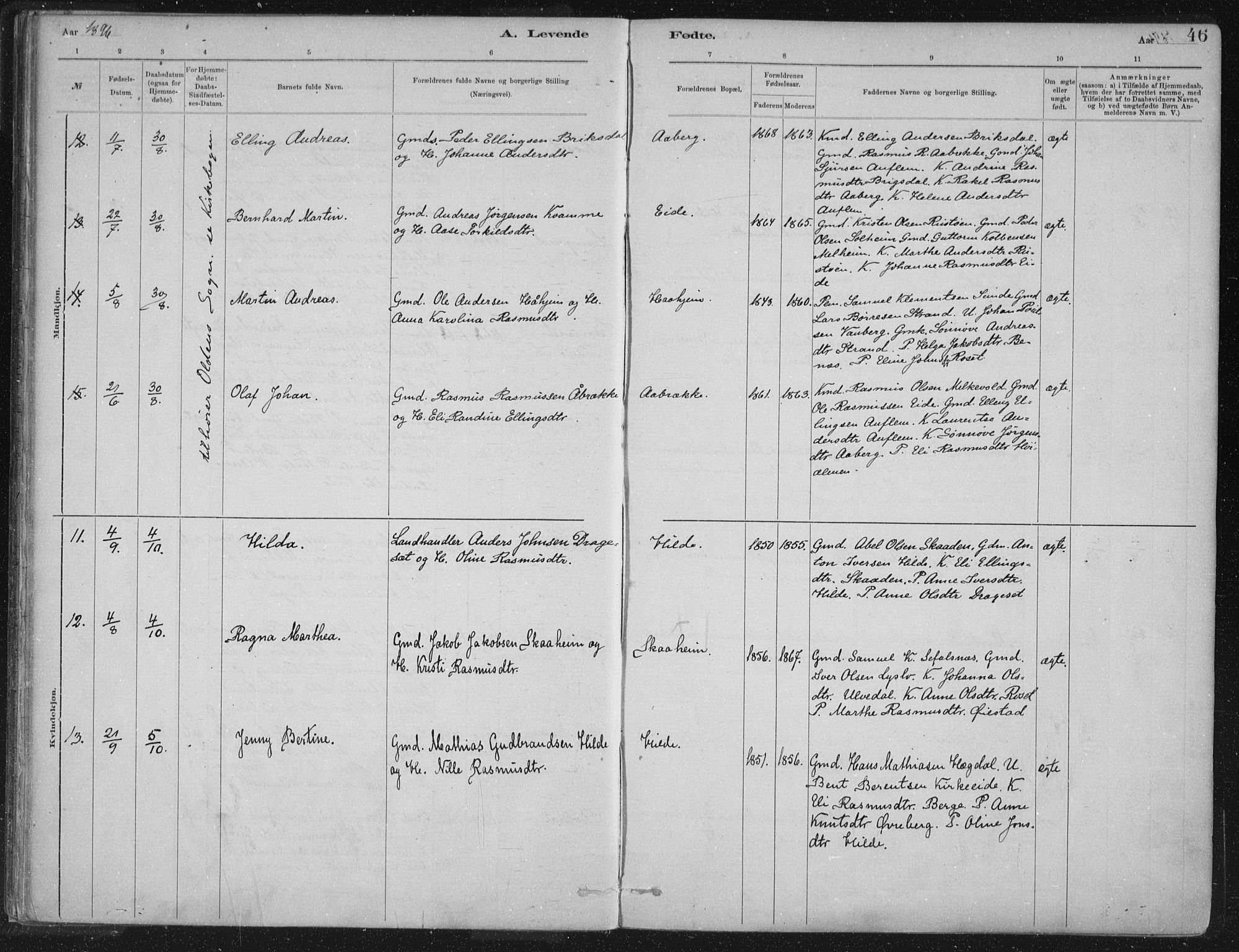 Innvik sokneprestembete, AV/SAB-A-80501: Parish register (official) no. B  1, 1879-1902, p. 46