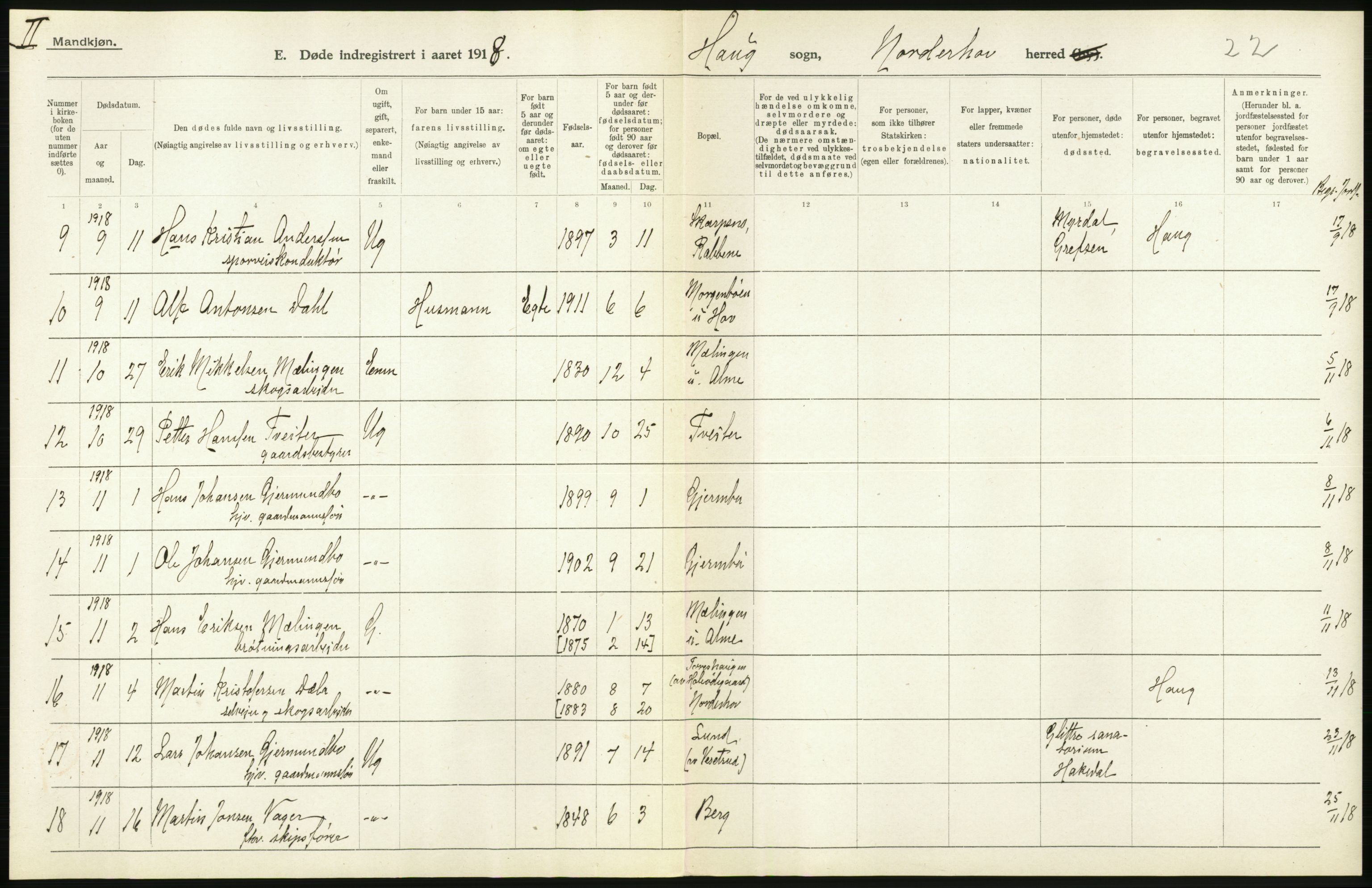 Statistisk sentralbyrå, Sosiodemografiske emner, Befolkning, RA/S-2228/D/Df/Dfb/Dfbh/L0020: Buskerud fylke: Døde. Bygder og byer., 1918, p. 150