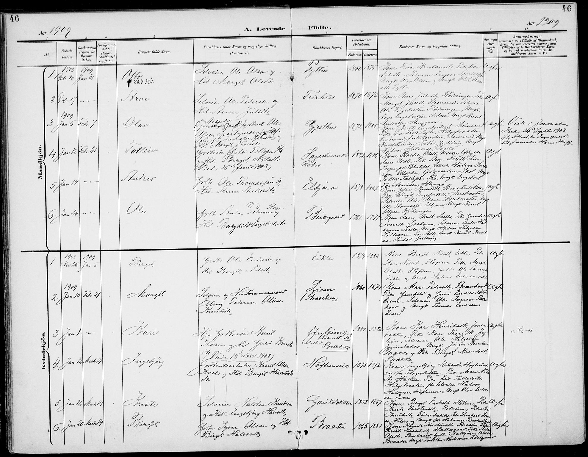 Gol kirkebøker, SAKO/A-226/F/Fa/L0006: Parish register (official) no. I 6, 1901-1918, p. 46