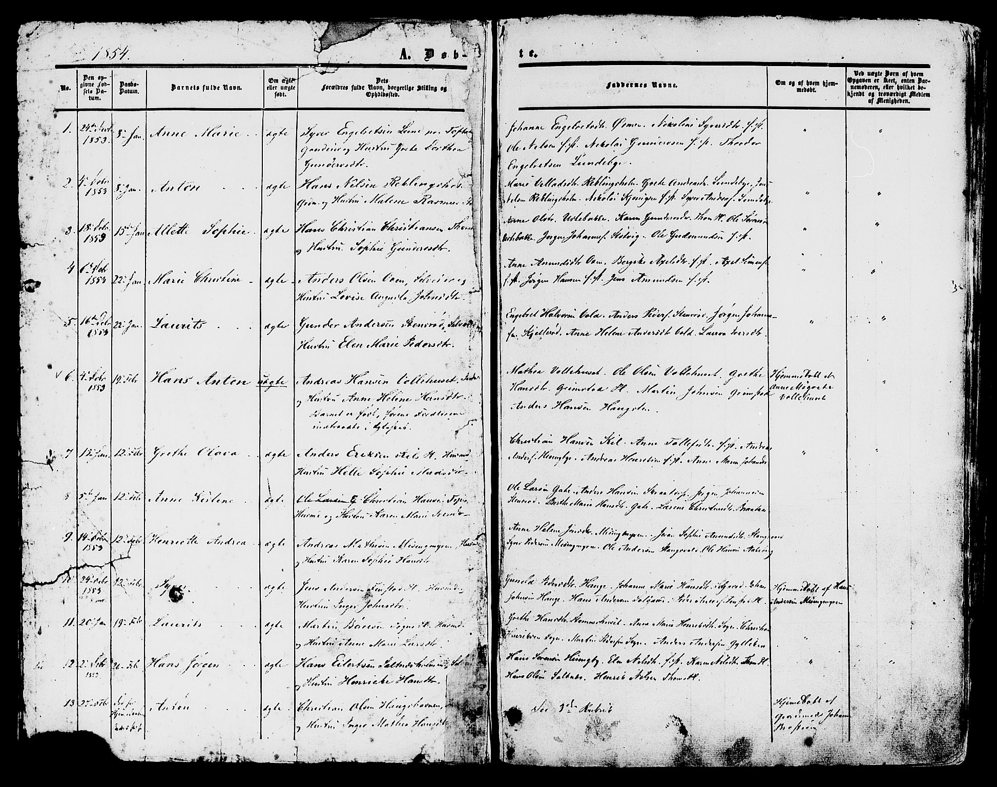 Råde prestekontor kirkebøker, AV/SAO-A-2009/F/Fa/L0006: Parish register (official) no. 6, 1854-1877, p. 1