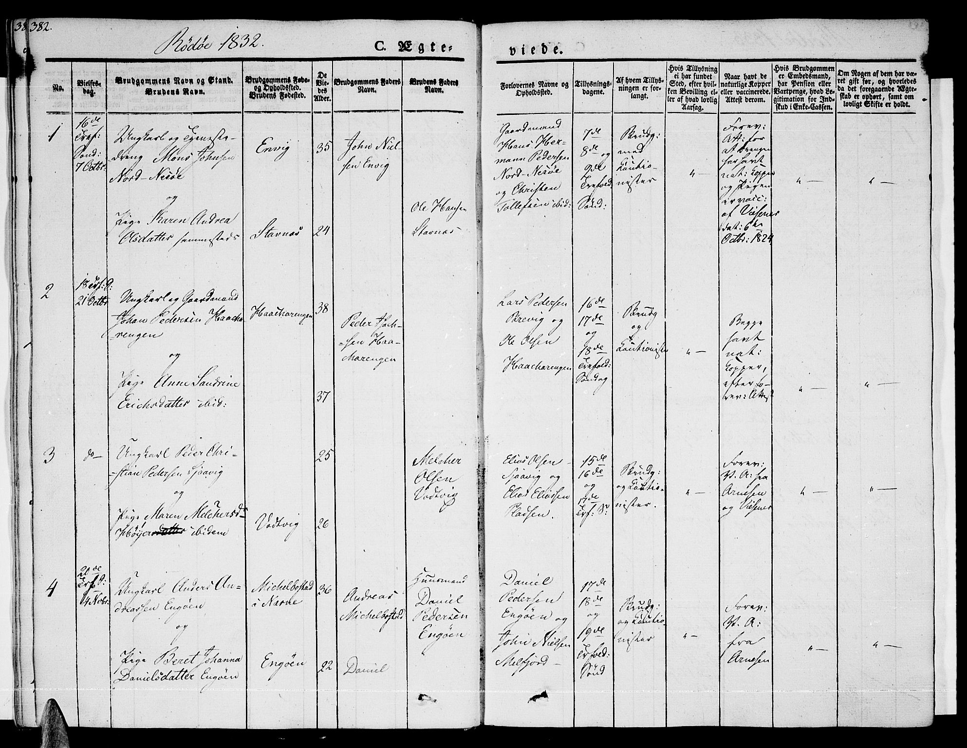 Ministerialprotokoller, klokkerbøker og fødselsregistre - Nordland, AV/SAT-A-1459/841/L0600: Parish register (official) no. 841A07 /1, 1825-1844, p. 382