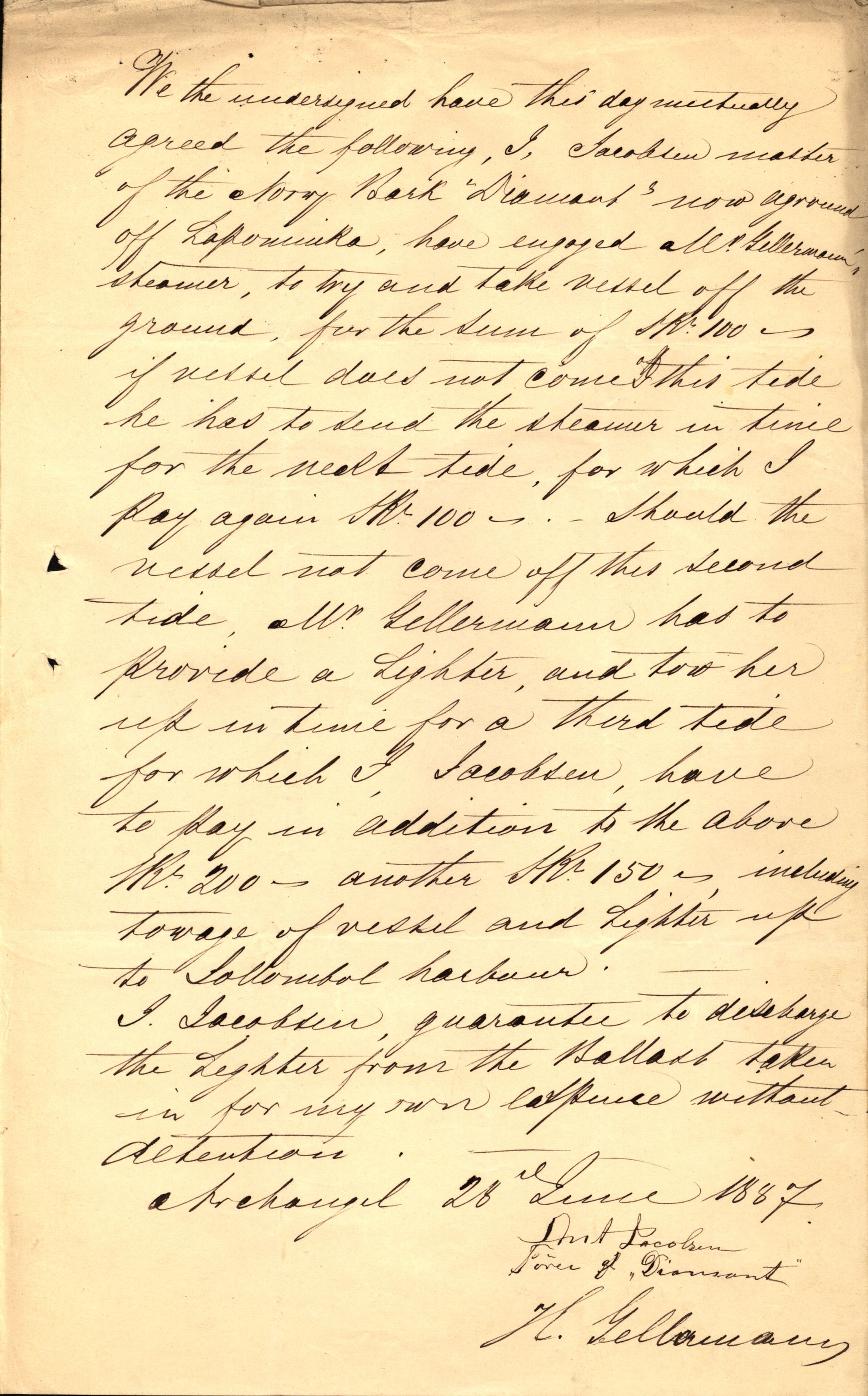 Pa 63 - Østlandske skibsassuranceforening, VEMU/A-1079/G/Ga/L0020/0003: Havaridokumenter / Anton, Diamant, Templar, Finn, Eliezer, Arctic, 1887, p. 107