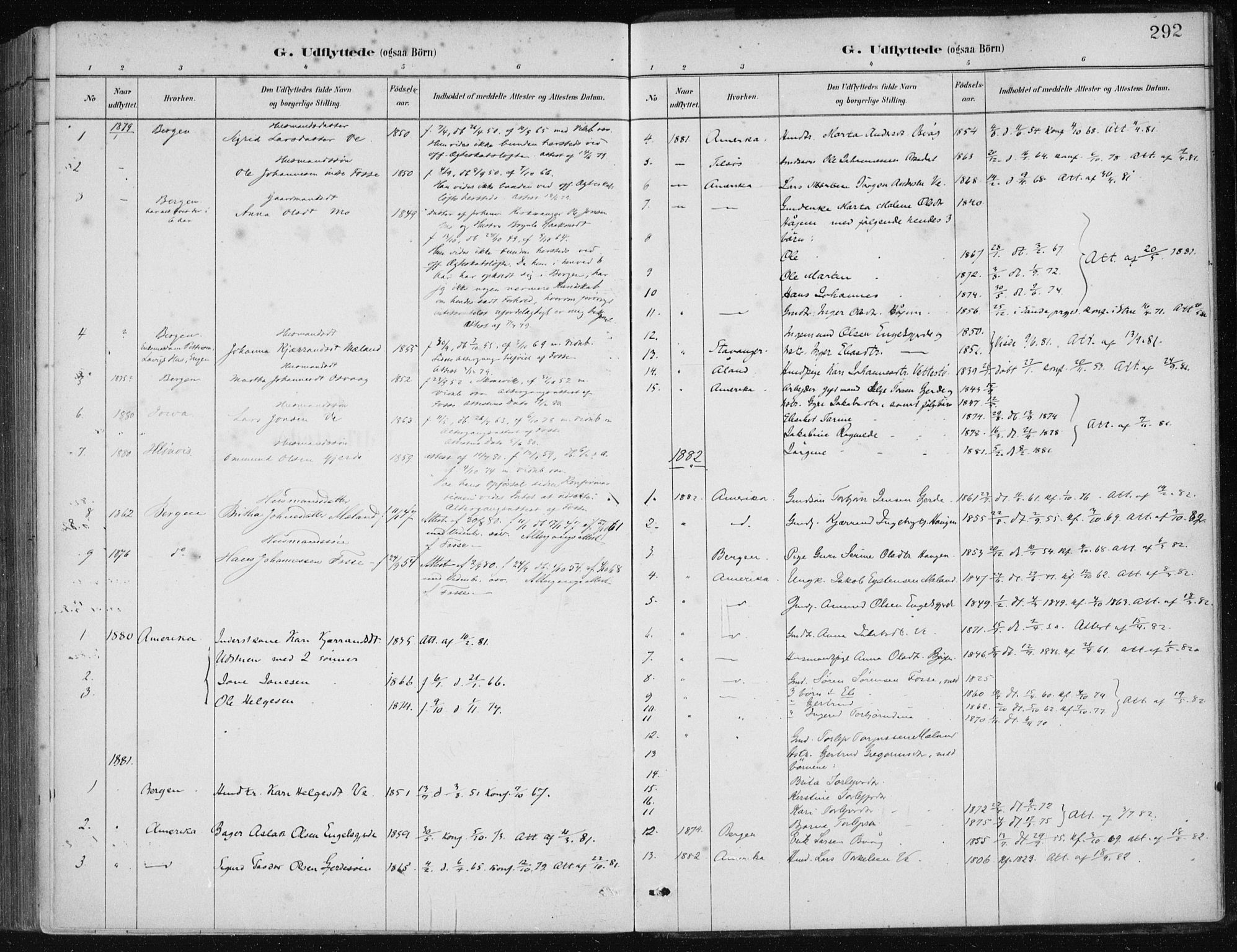Etne sokneprestembete, SAB/A-75001/H/Haa: Parish register (official) no. C  1, 1879-1919, p. 292