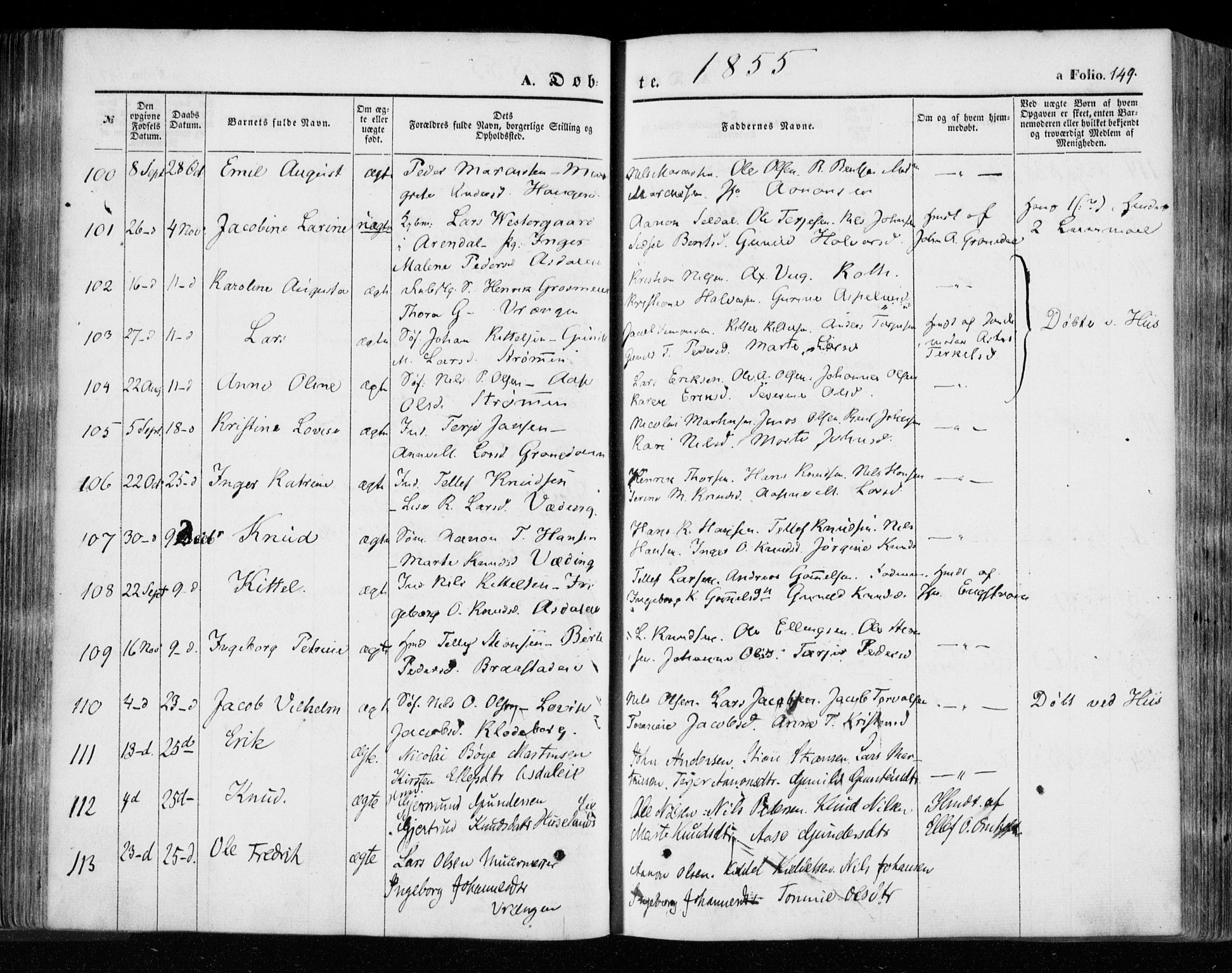 Øyestad sokneprestkontor, AV/SAK-1111-0049/F/Fa/L0014: Parish register (official) no. A 14, 1843-1856, p. 149