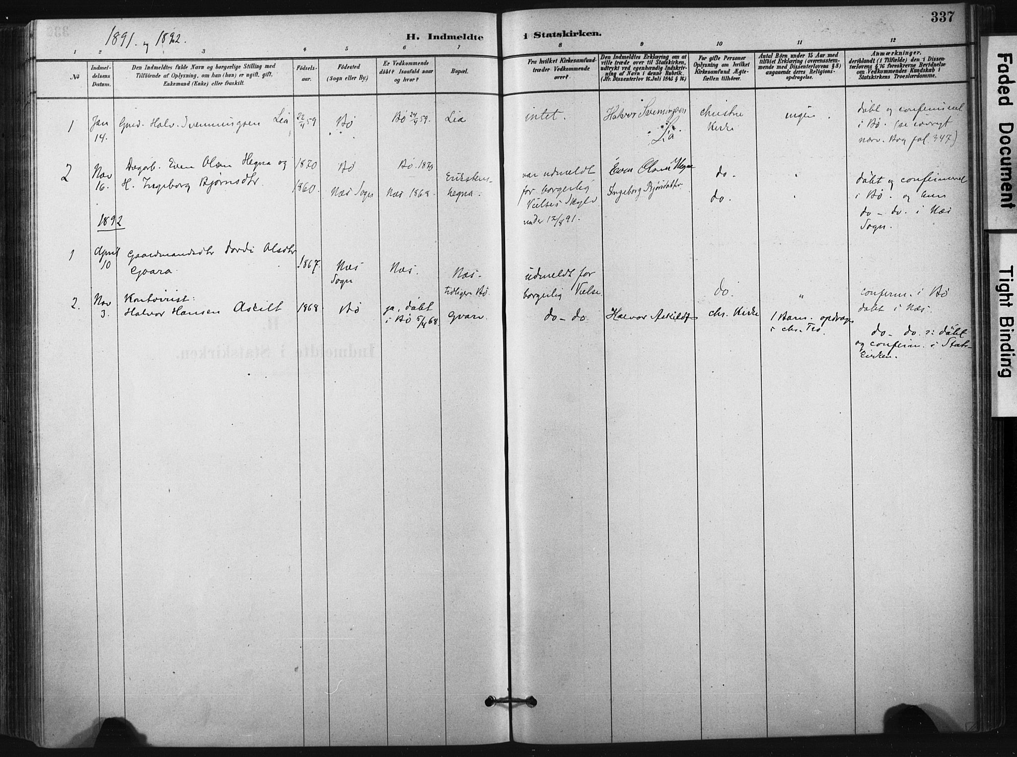Bø kirkebøker, AV/SAKO-A-257/F/Fa/L0010: Parish register (official) no. 10, 1880-1892, p. 337