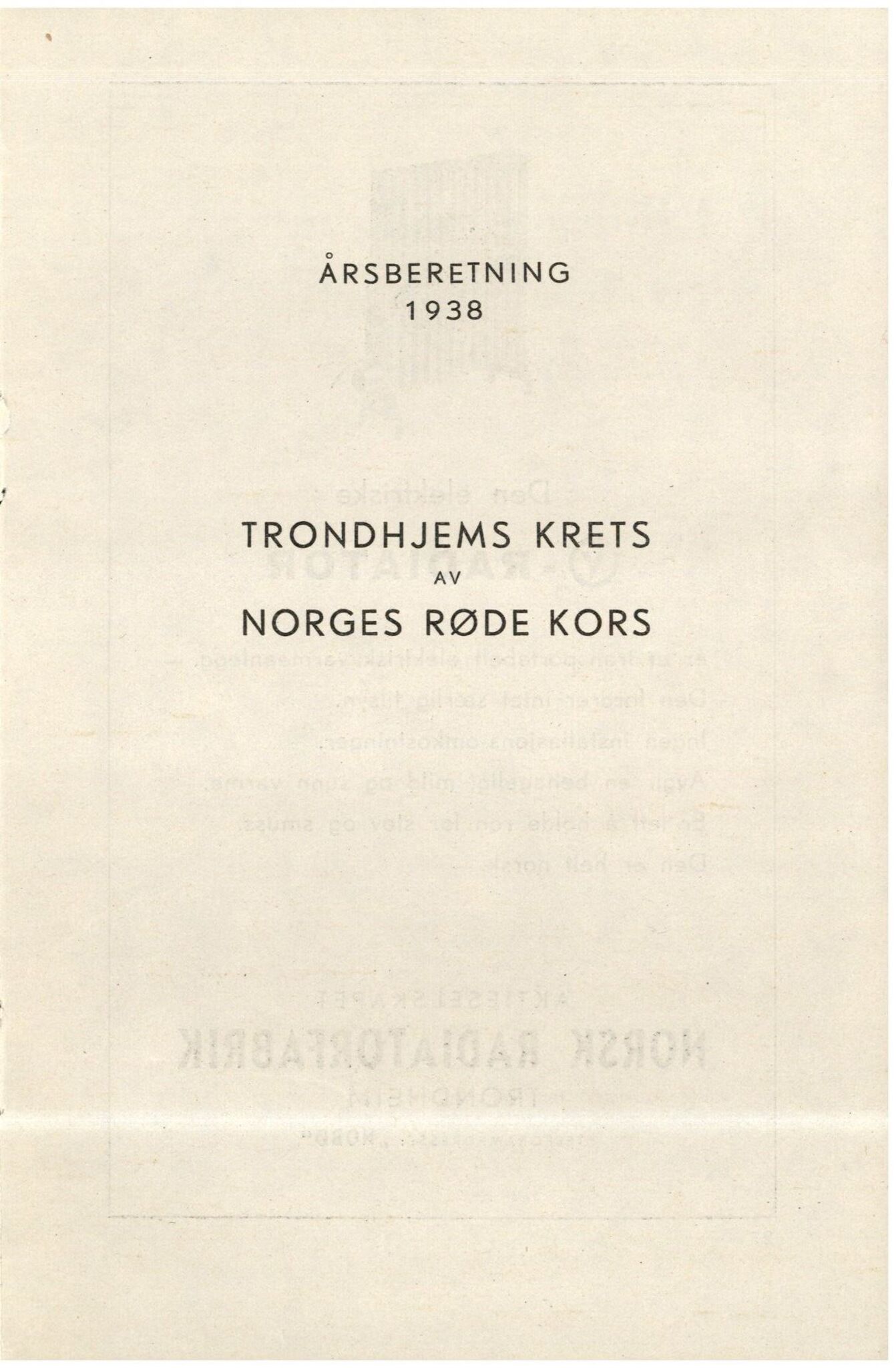 Trondheim Røde Kors, TRKO/PA-1204/F/Fa/L0002/0007: Årsberetninger 1905-1939, TRK / Årsberetning for 1938, 1938