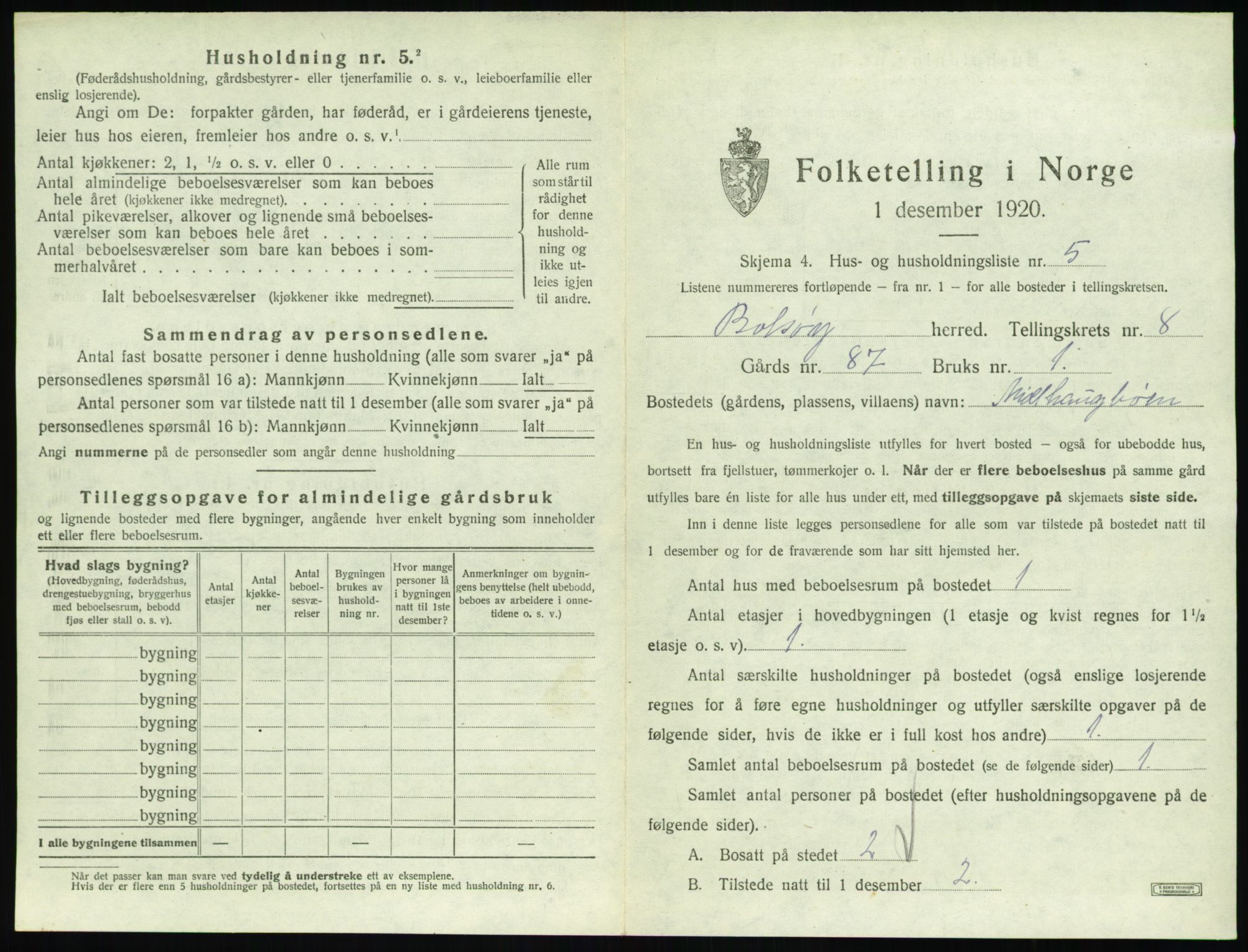 SAT, 1920 census for Bolsøy, 1920, p. 1303