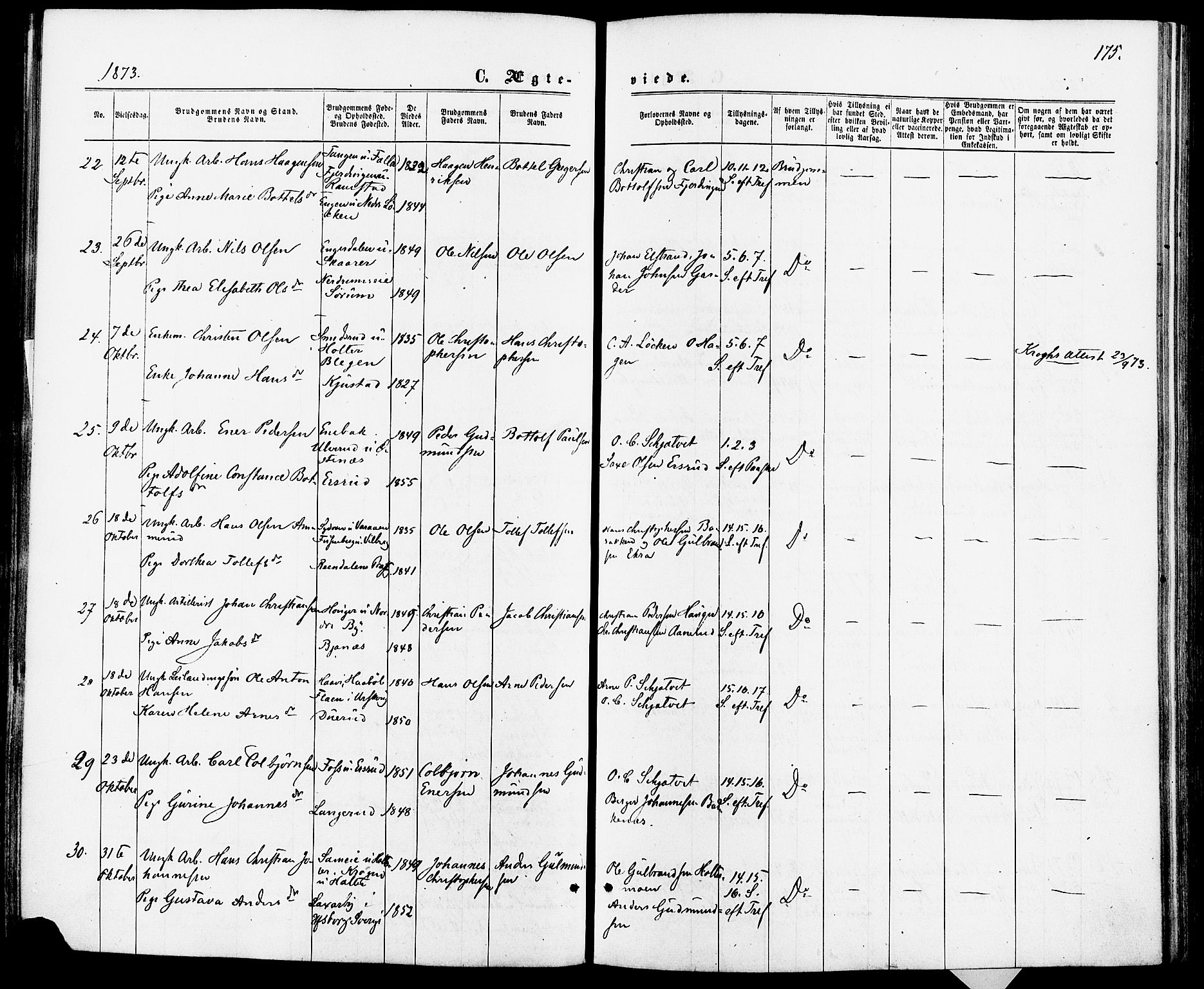 Fet prestekontor Kirkebøker, AV/SAO-A-10370a/F/Fa/L0013: Parish register (official) no. I 13, 1867-1877, p. 175