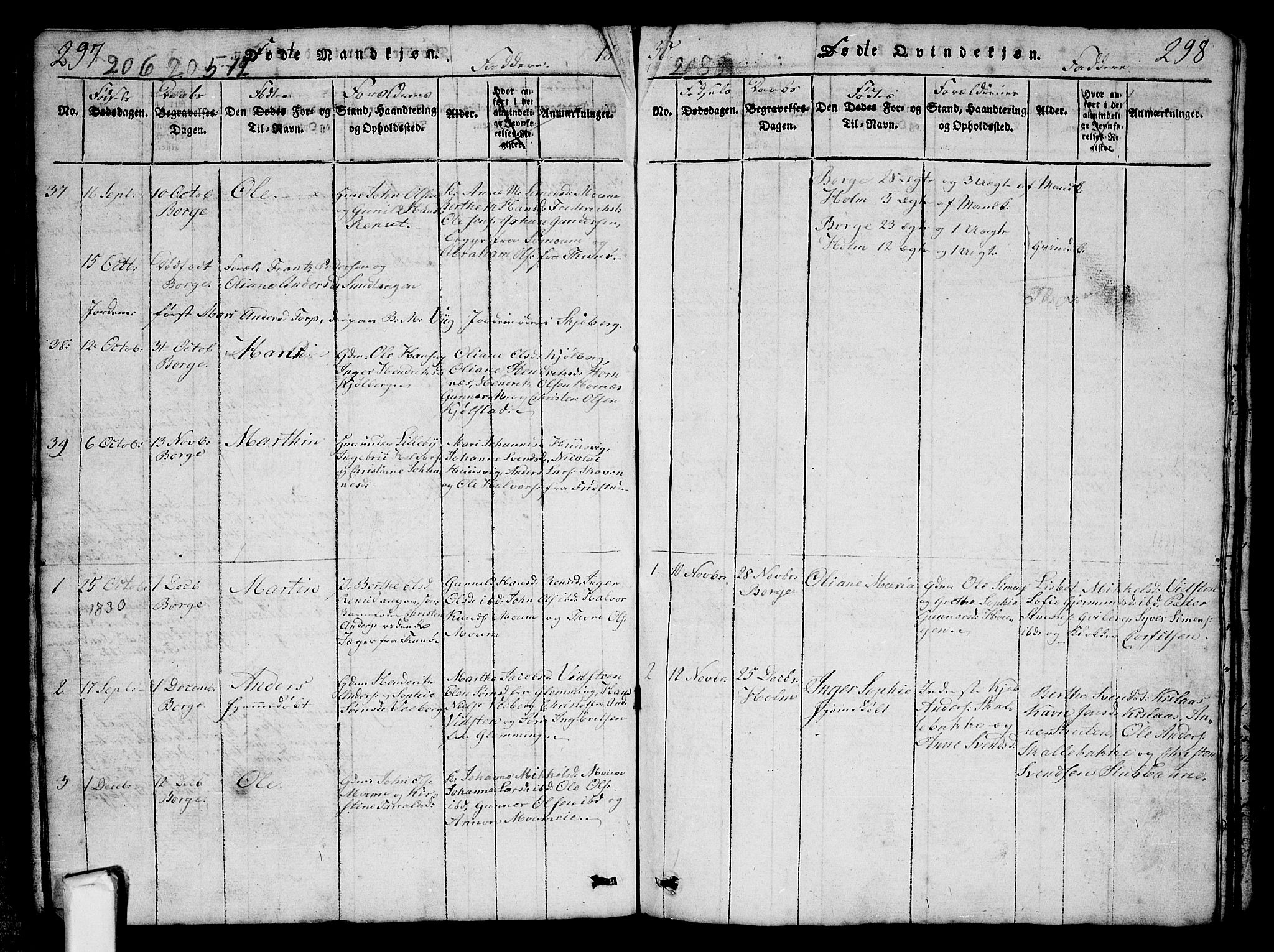 Borge prestekontor Kirkebøker, AV/SAO-A-10903/G/Ga/L0001: Parish register (copy) no.  I 1, 1815-1835, p. 297-298