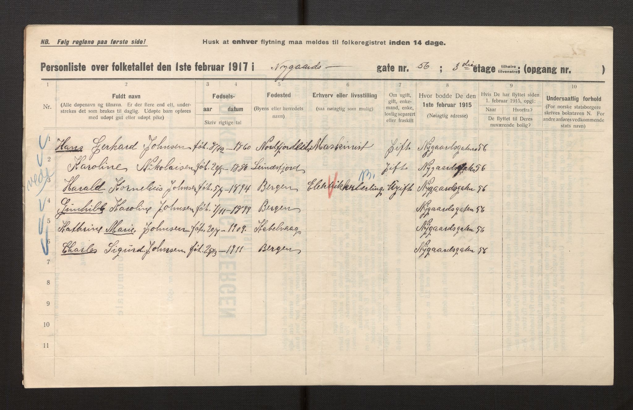 SAB, Municipal Census 1917 for Bergen, 1917, p. 27605