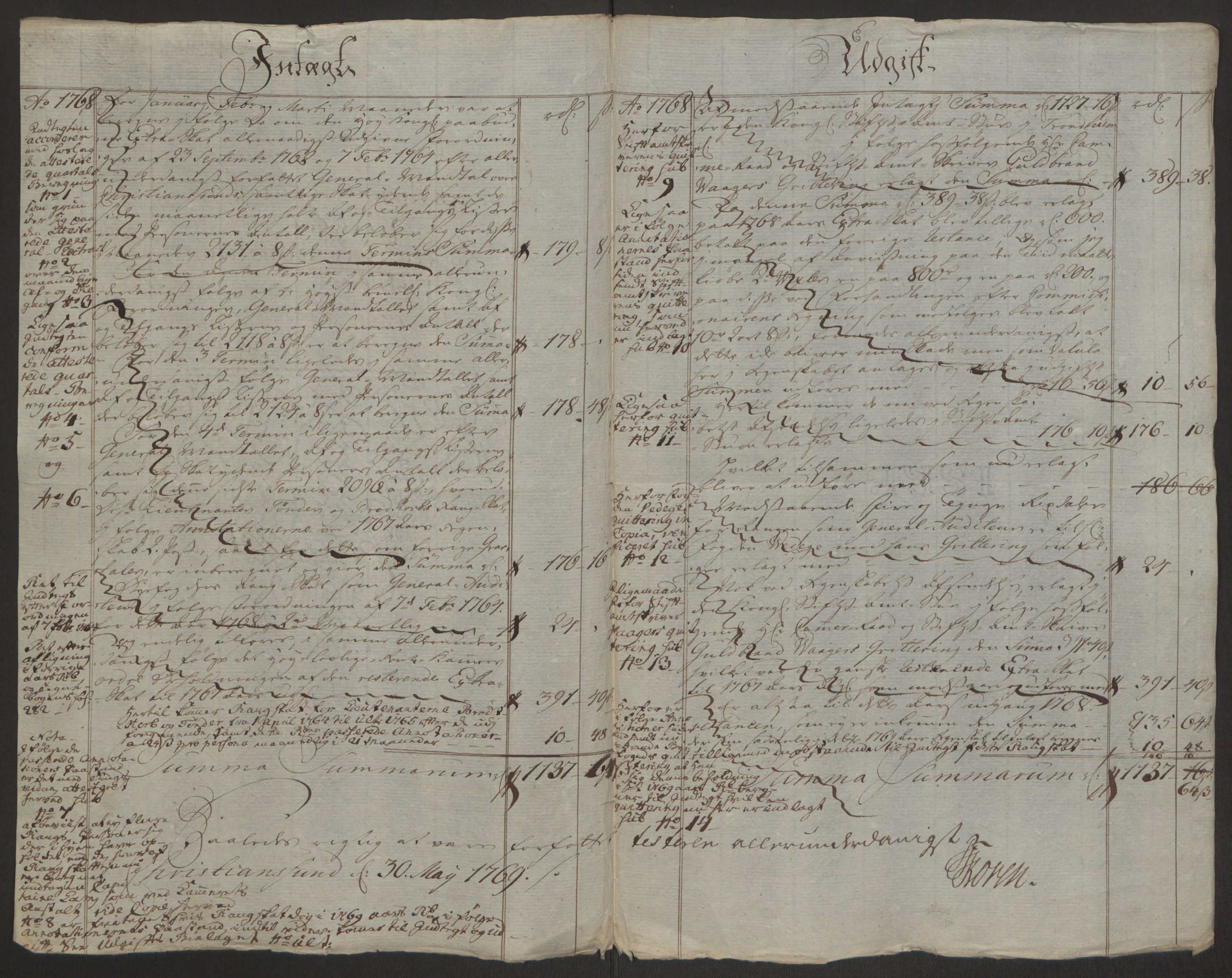 Rentekammeret inntil 1814, Reviderte regnskaper, Byregnskaper, AV/RA-EA-4066/R/Rr/L0495/0004: [R1] Kontribusjonsregnskap / Ekstraskatt, 1762-1772, p. 175