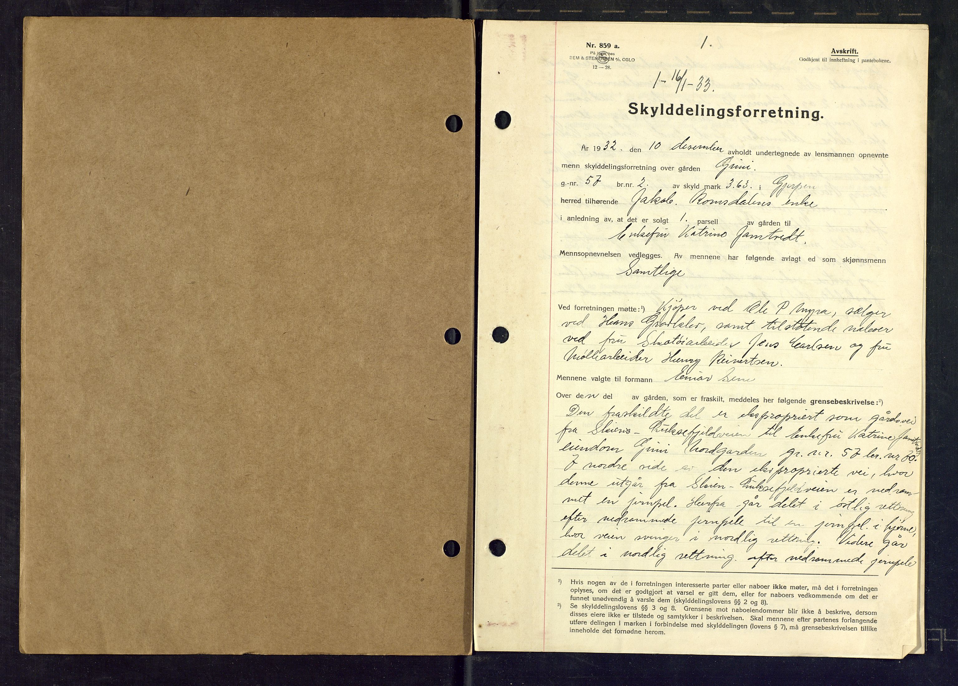 Gjerpen sorenskriveri, SAKO/A-216/G/Ga/Gaa/L0059: Mortgage book no. I 59-60 og 62, 1932-1934, Deed date: 16.01.1933