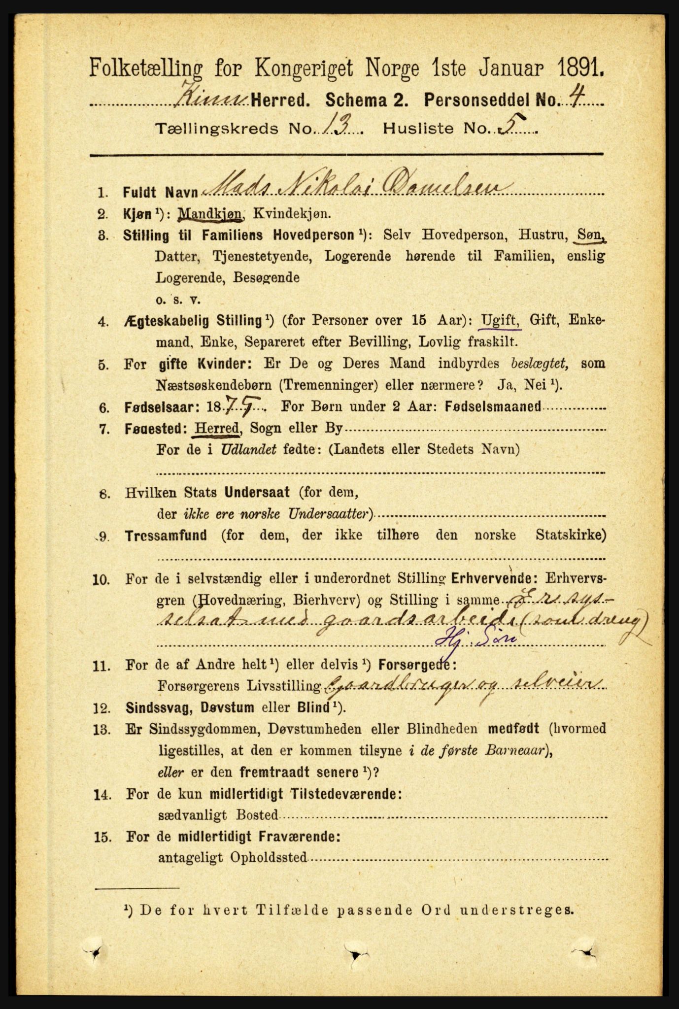 RA, 1891 census for 1437 Kinn, 1891, p. 5079