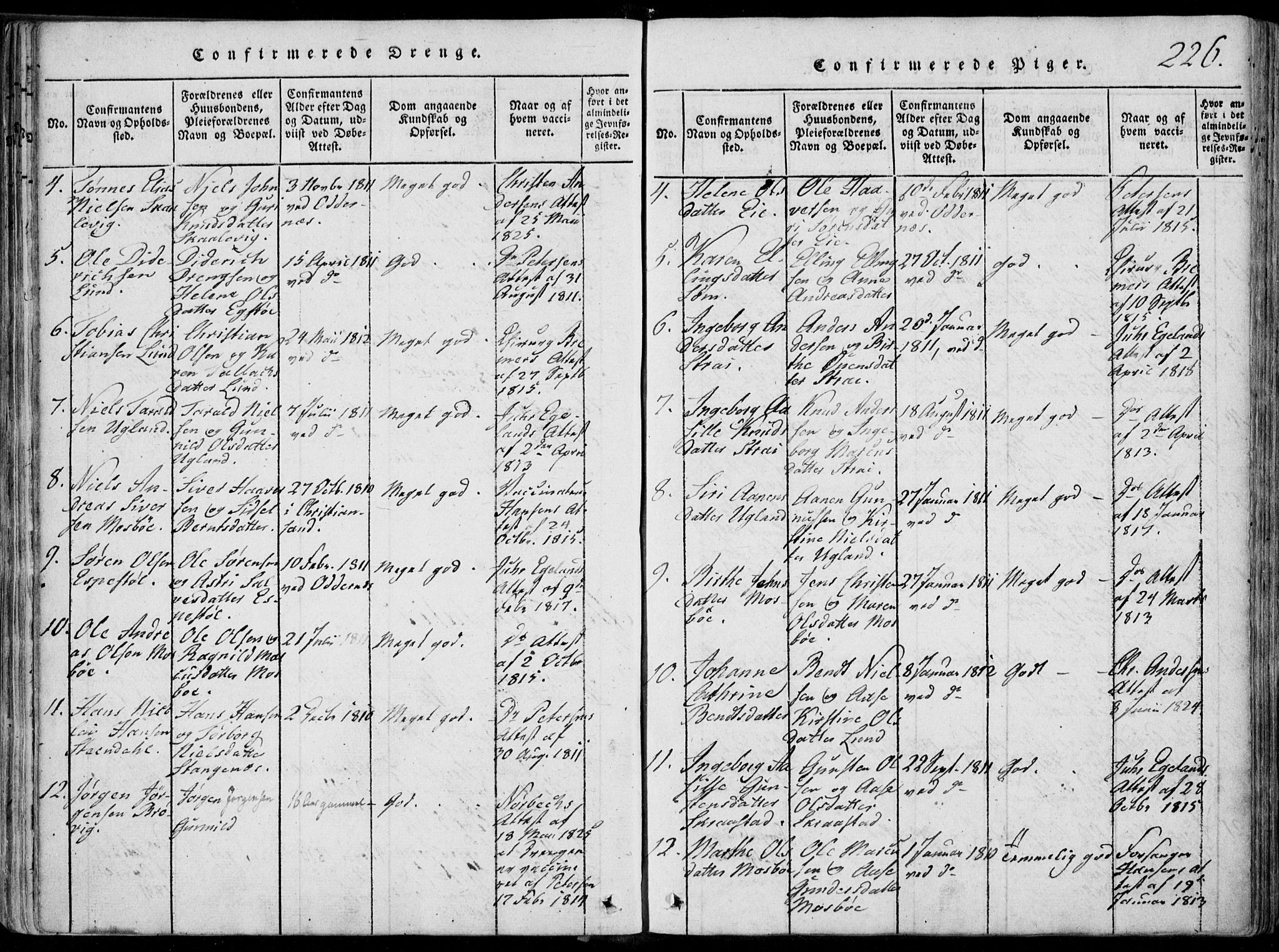 Oddernes sokneprestkontor, AV/SAK-1111-0033/F/Fa/Faa/L0005: Parish register (official) no. A 5, 1820-1838, p. 226