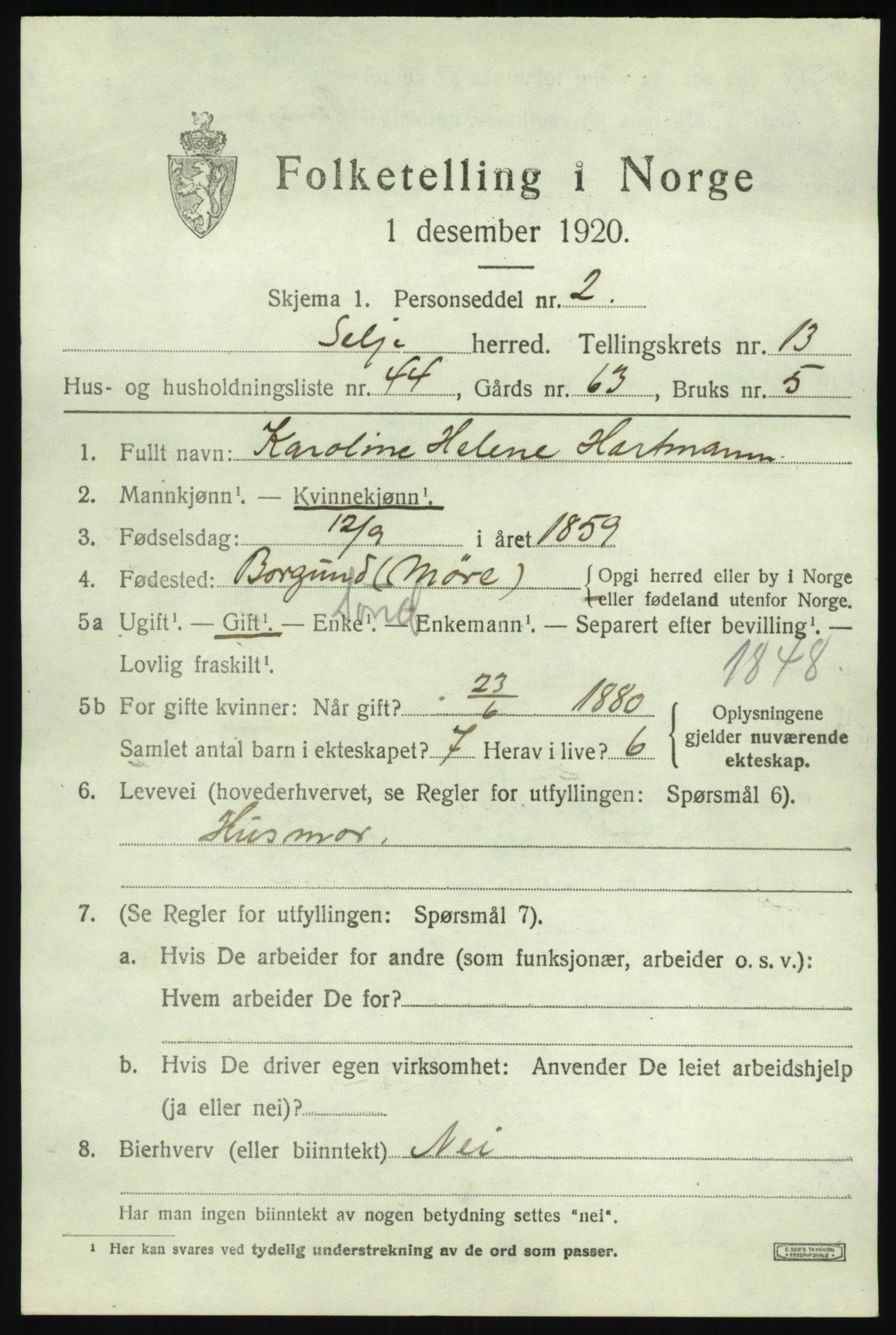 SAB, 1920 census for Selje, 1920, p. 6159