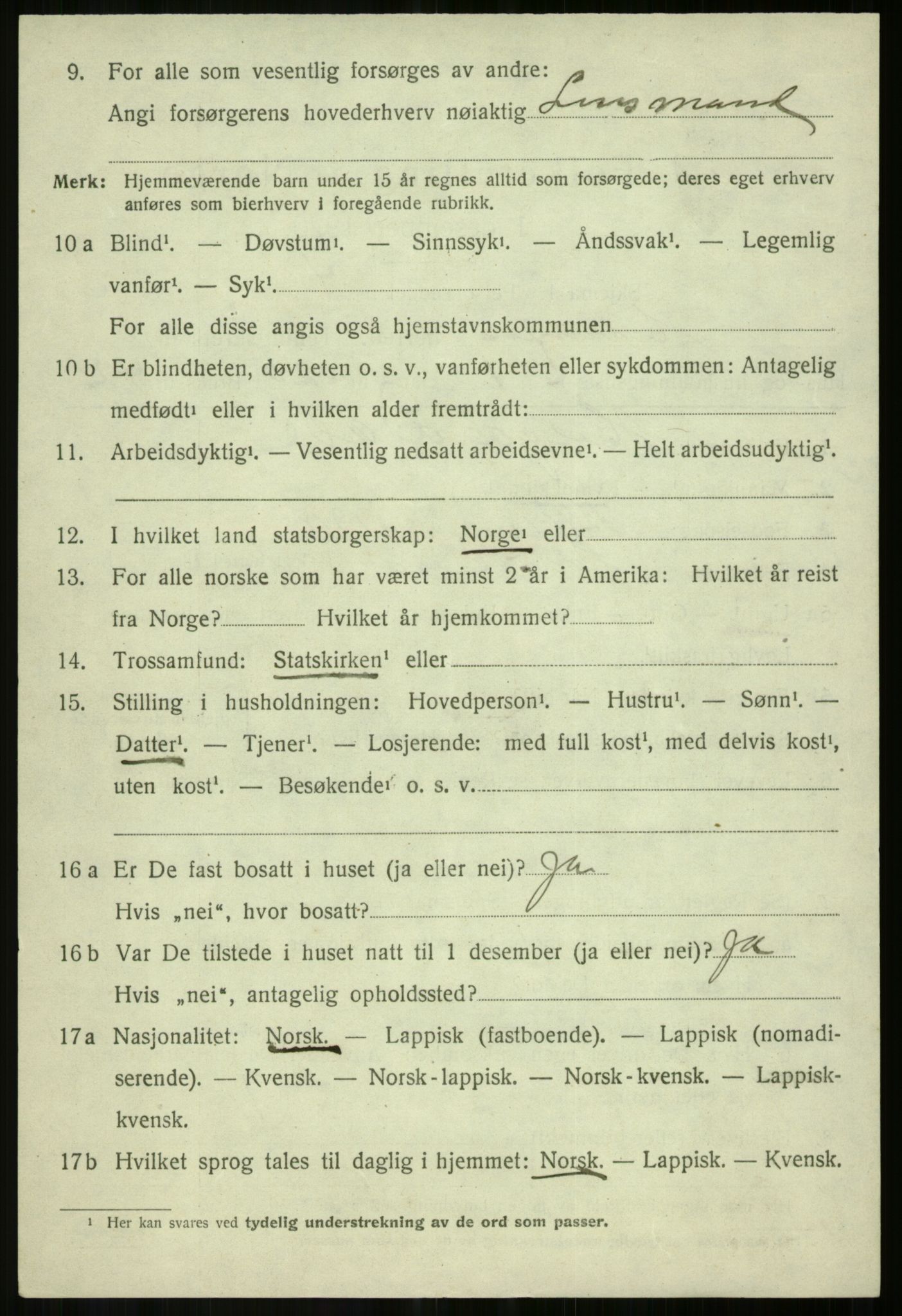 SATØ, 1920 census for Salangen, 1920, p. 3303