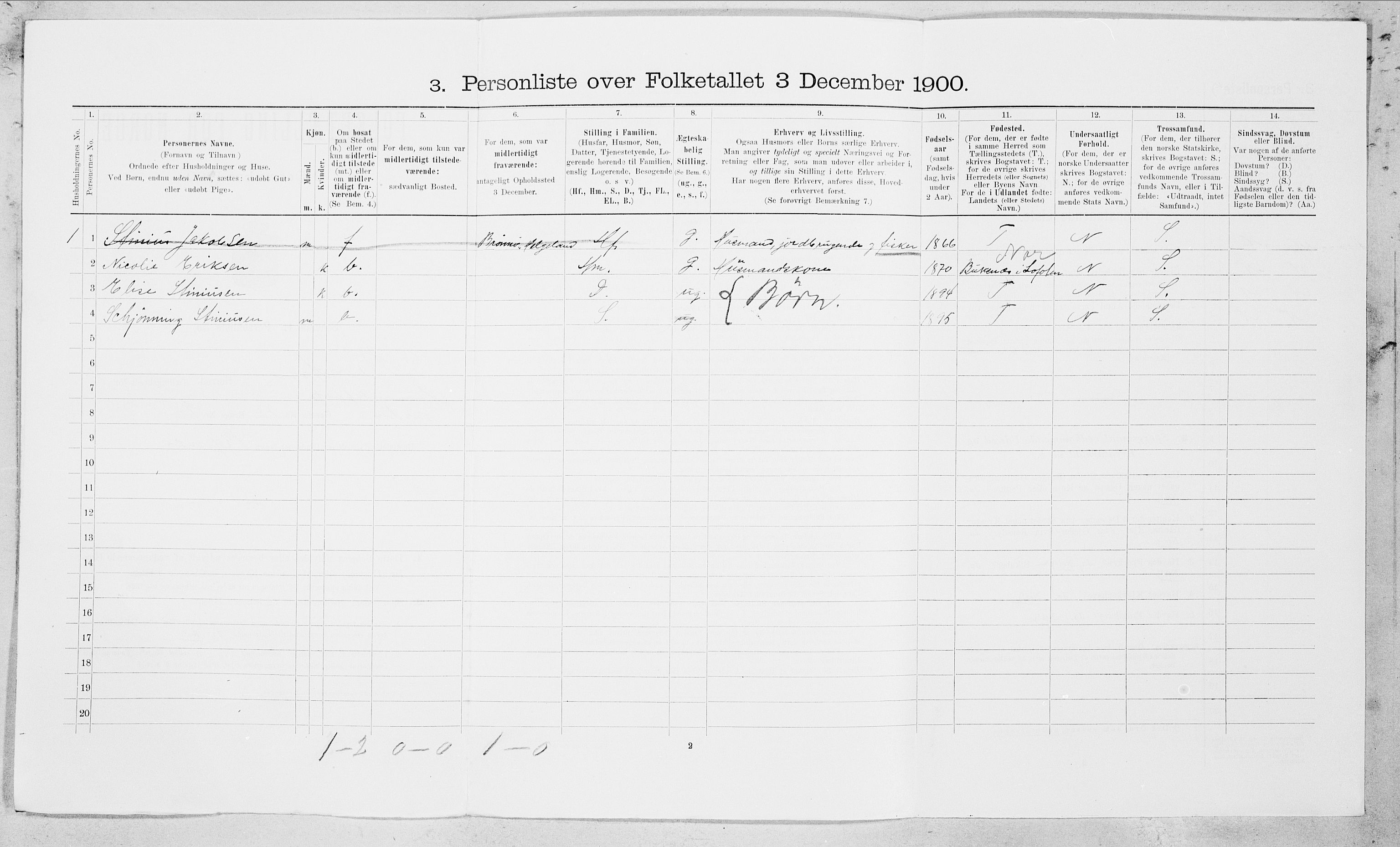 SAT, 1900 census for Bodin, 1900, p. 1103