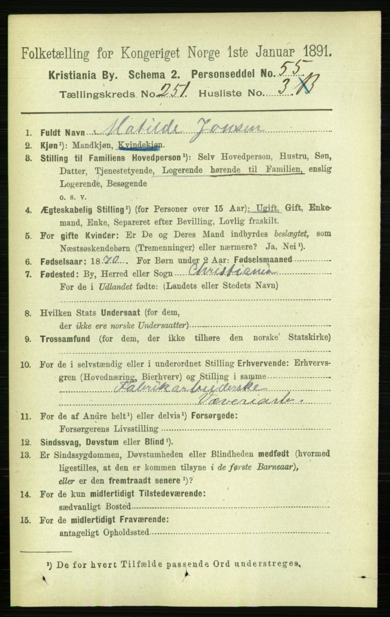 RA, 1891 census for 0301 Kristiania, 1891, p. 153119