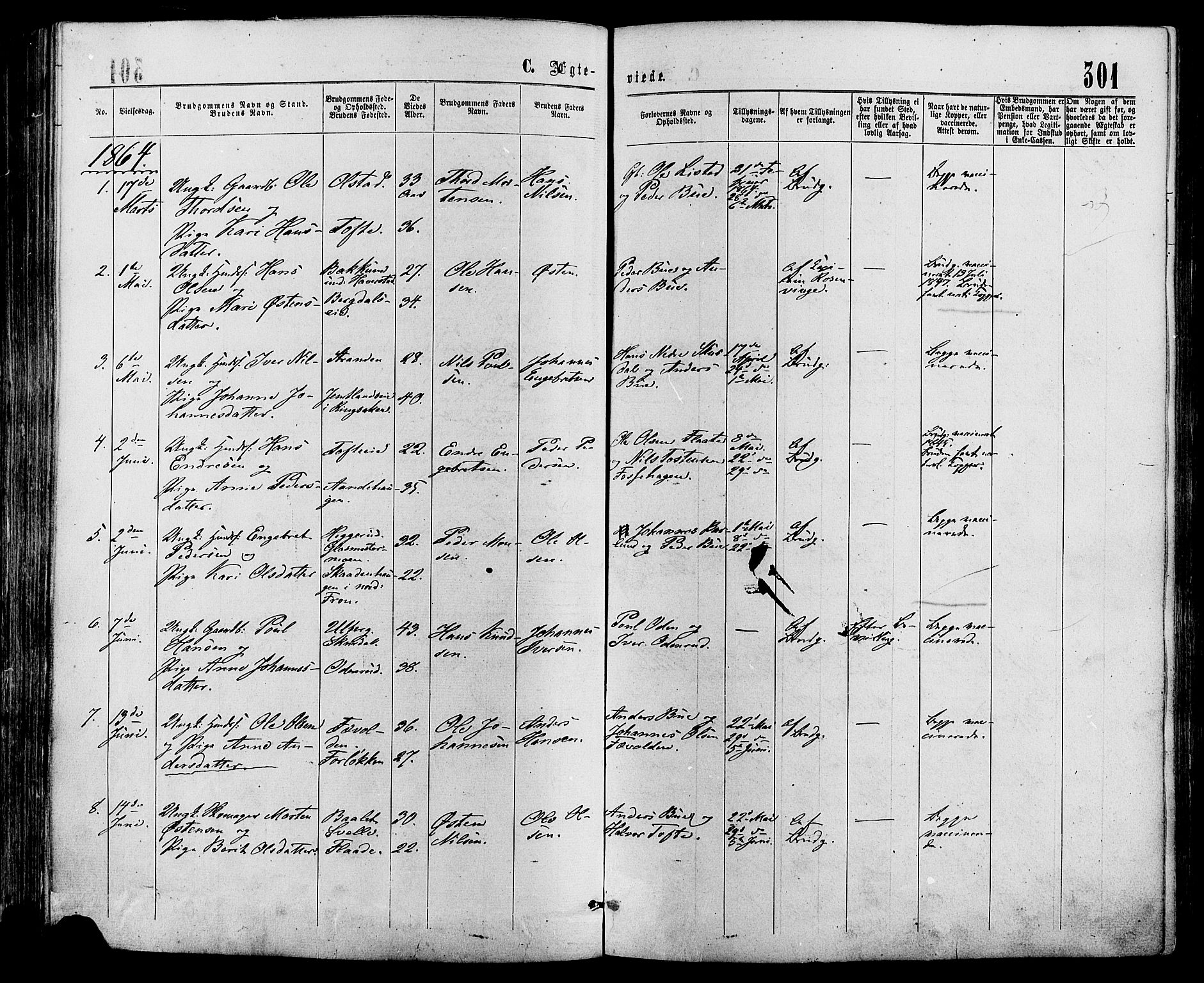 Sør-Fron prestekontor, SAH/PREST-010/H/Ha/Haa/L0002: Parish register (official) no. 2, 1864-1880, p. 301