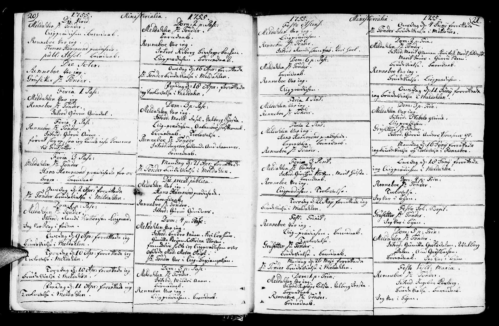 Ministerialprotokoller, klokkerbøker og fødselsregistre - Sør-Trøndelag, SAT/A-1456/672/L0851: Parish register (official) no. 672A04, 1751-1775, p. 20-21