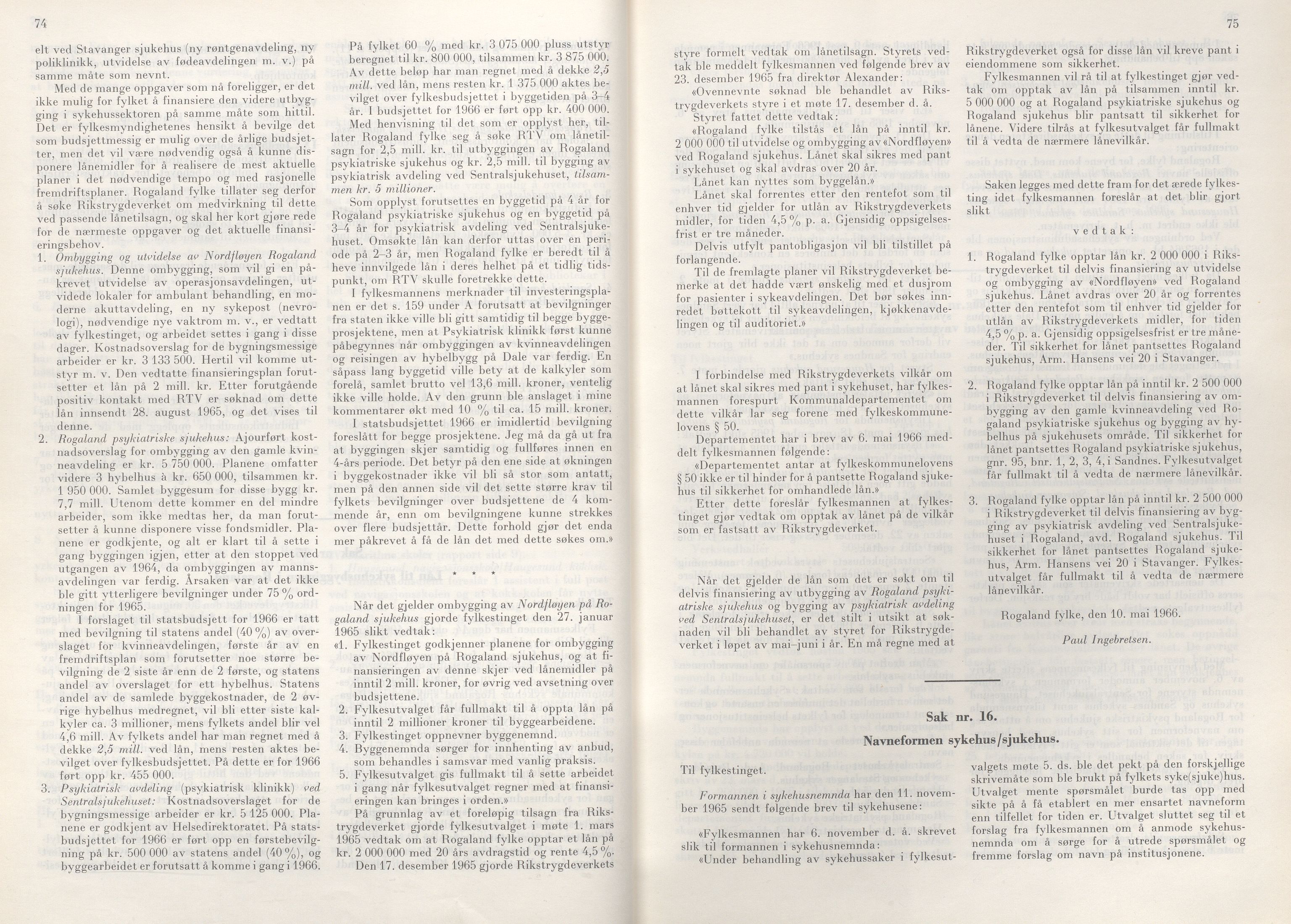 Rogaland fylkeskommune - Fylkesrådmannen , IKAR/A-900/A/Aa/Aaa/L0086: Møtebok , 1966, p. 74-75