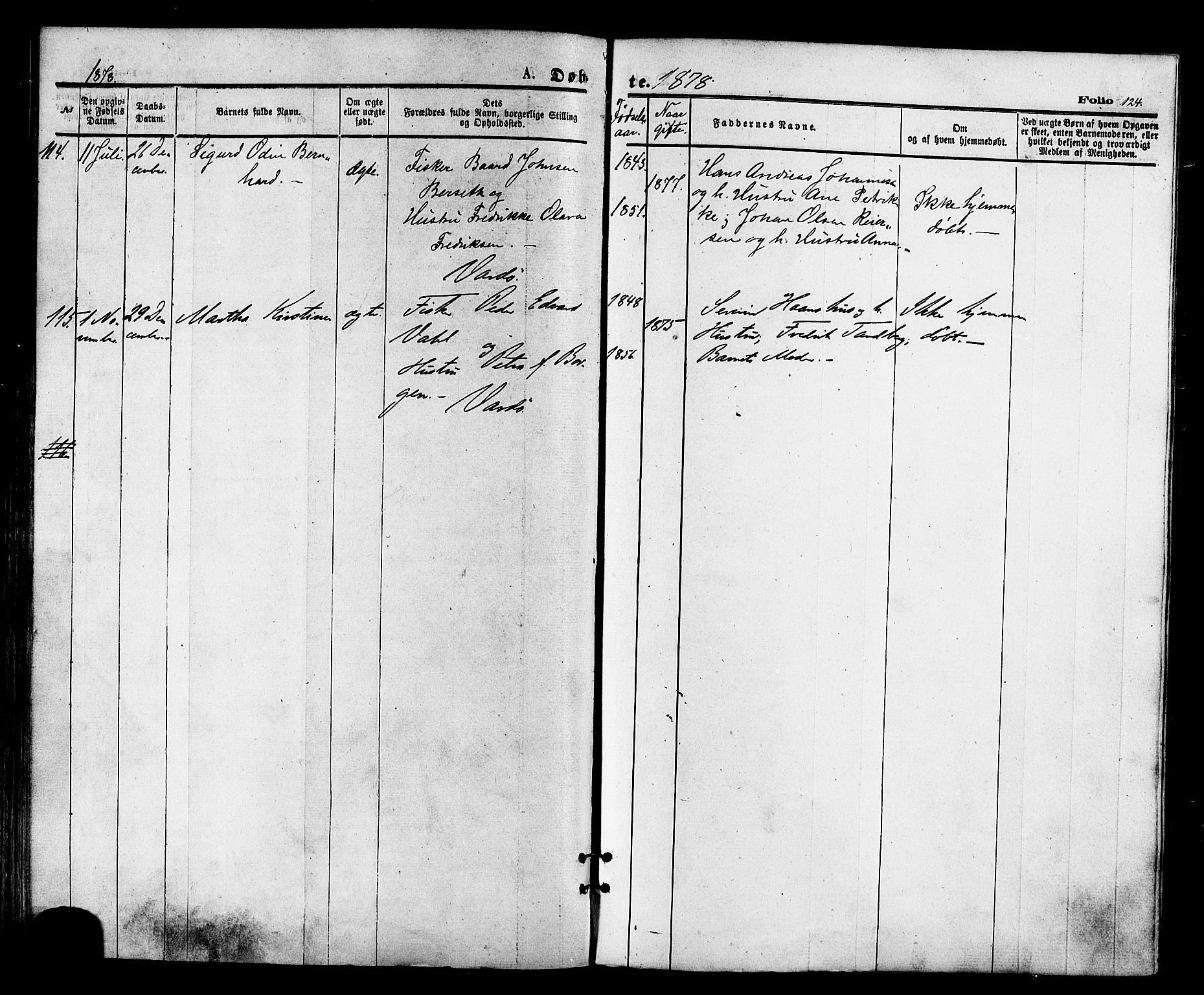 Vardø sokneprestkontor, SATØ/S-1332/H/Ha/L0005kirke: Parish register (official) no. 5, 1872-1878, p. 124