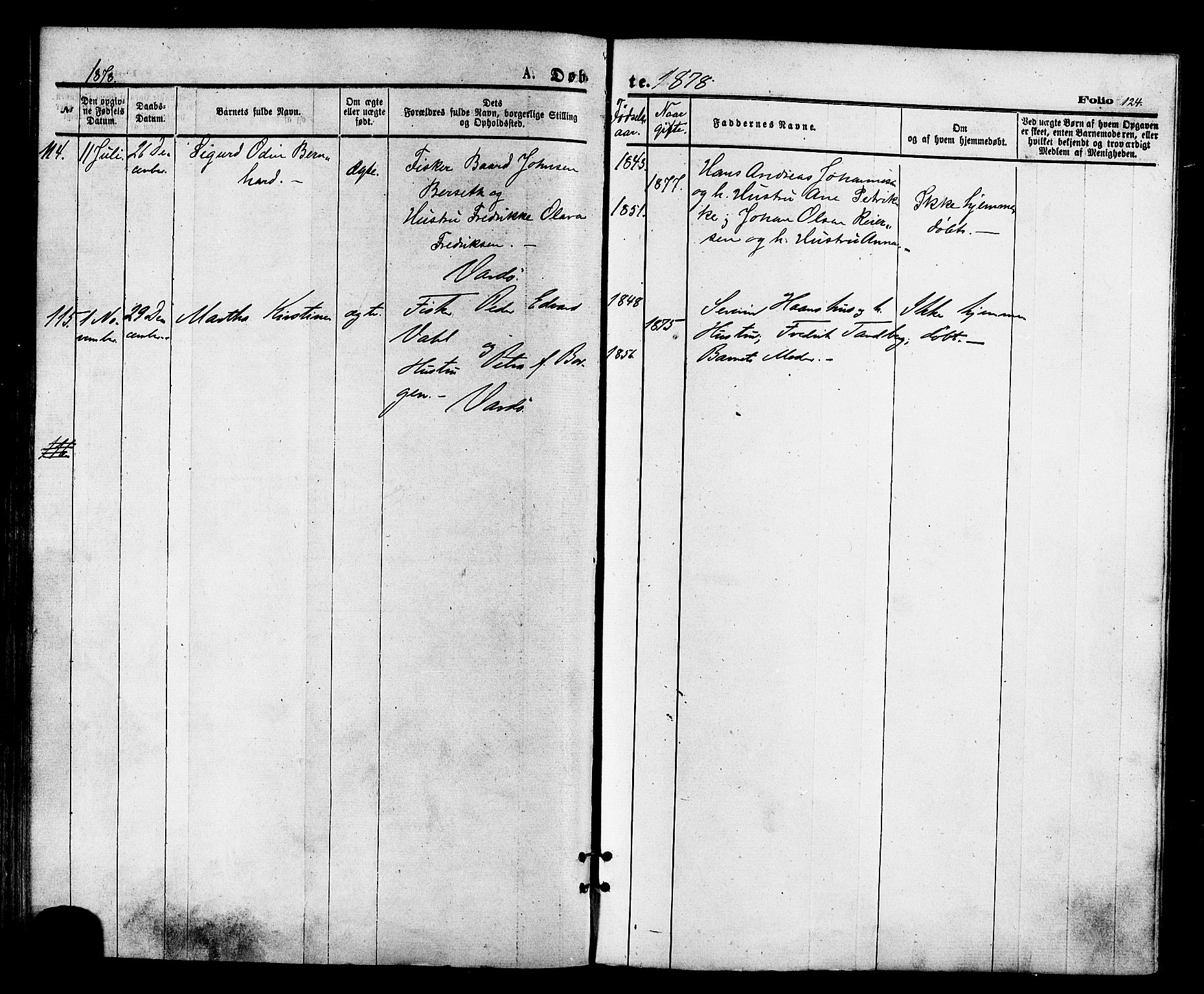 Vardø sokneprestkontor, AV/SATØ-S-1332/H/Ha/L0005kirke: Parish register (official) no. 5, 1872-1878, p. 124