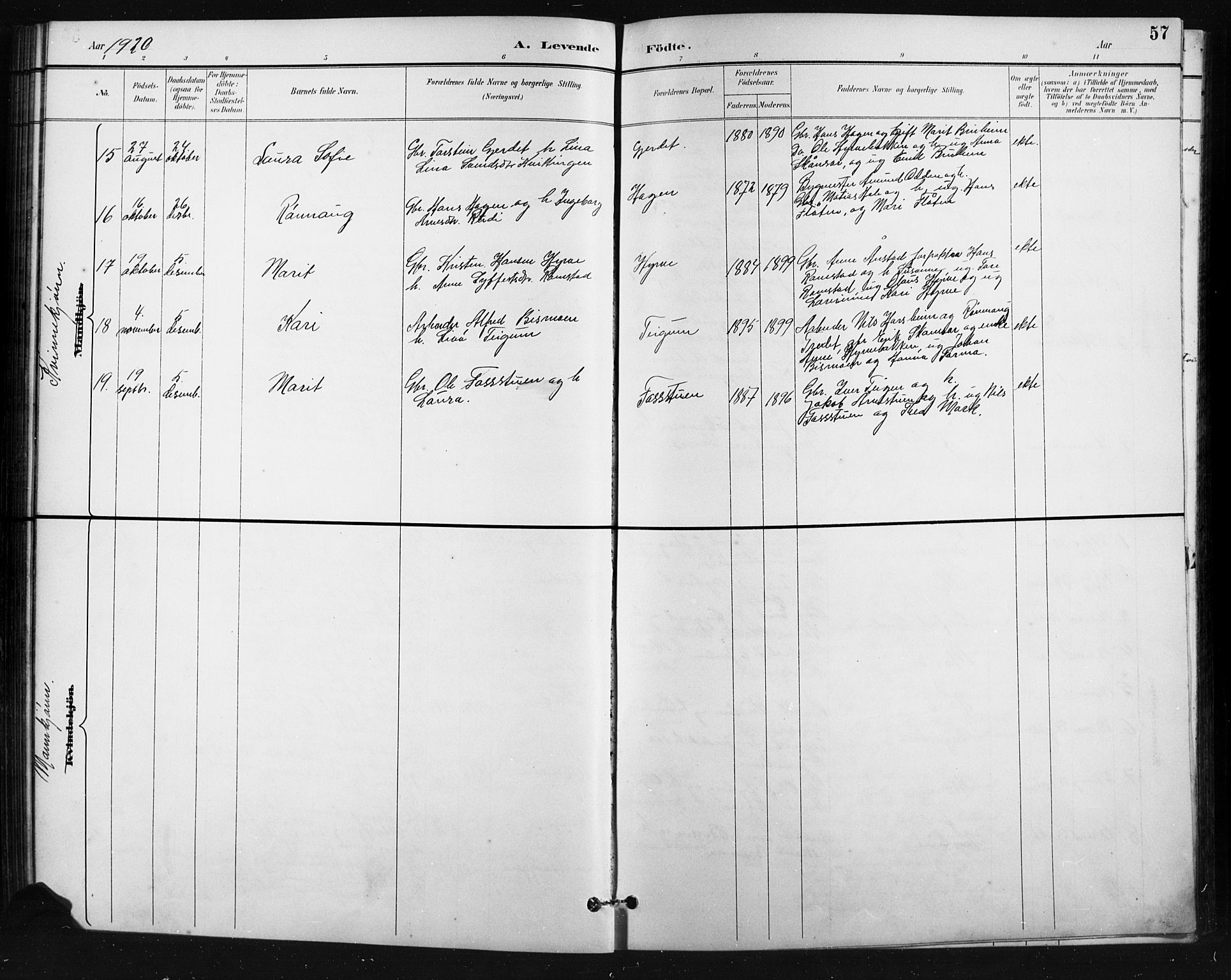 Skjåk prestekontor, SAH/PREST-072/H/Ha/Hab/L0004: Parish register (copy) no. 4, 1895-1921, p. 57