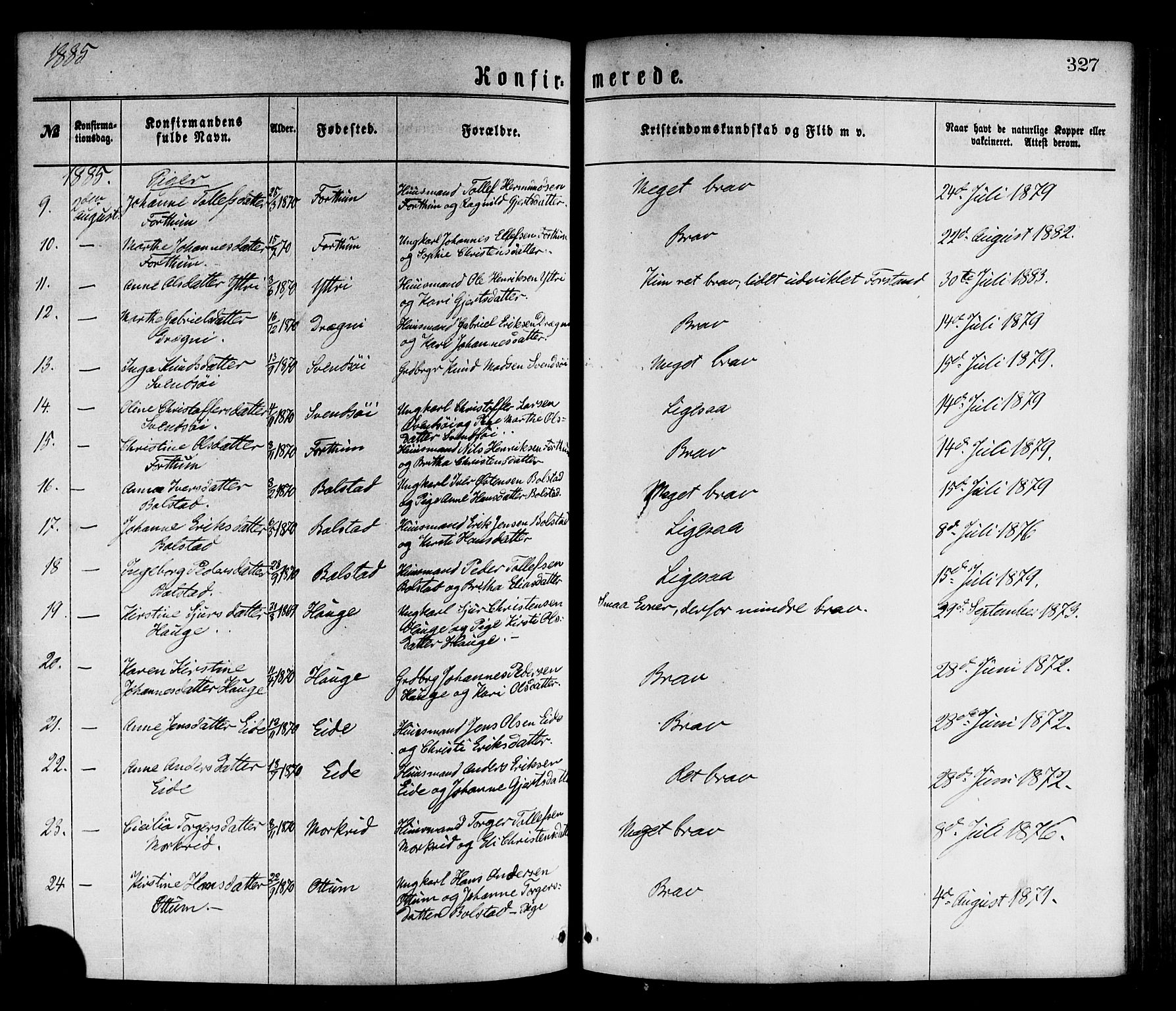 Luster sokneprestembete, AV/SAB-A-81101/H/Haa/Haaa/L0010: Parish register (official) no. A 10, 1871-1886, p. 327