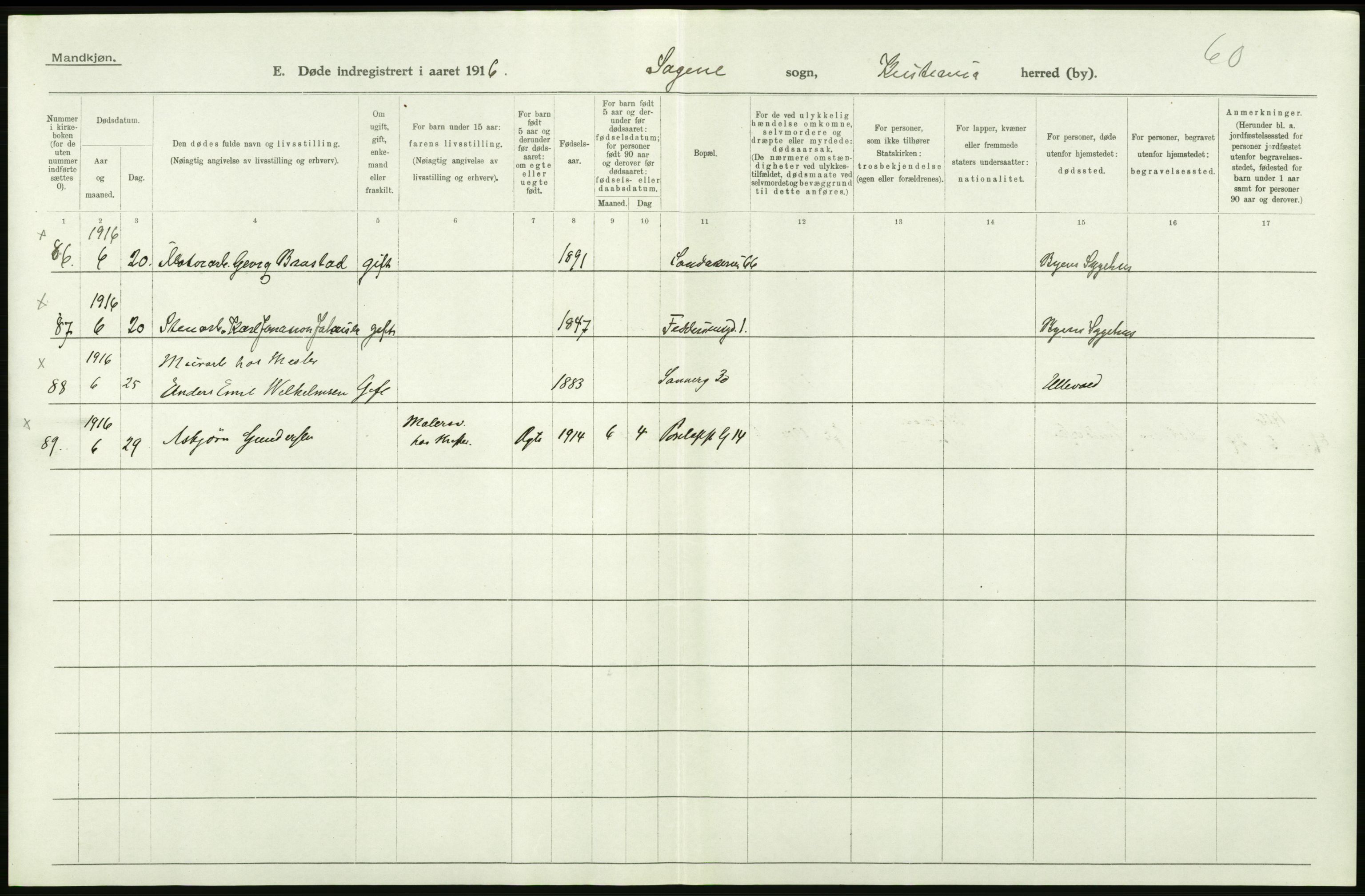 Statistisk sentralbyrå, Sosiodemografiske emner, Befolkning, AV/RA-S-2228/D/Df/Dfb/Dfbf/L0010: Kristiania: Døde, dødfødte., 1916, p. 244