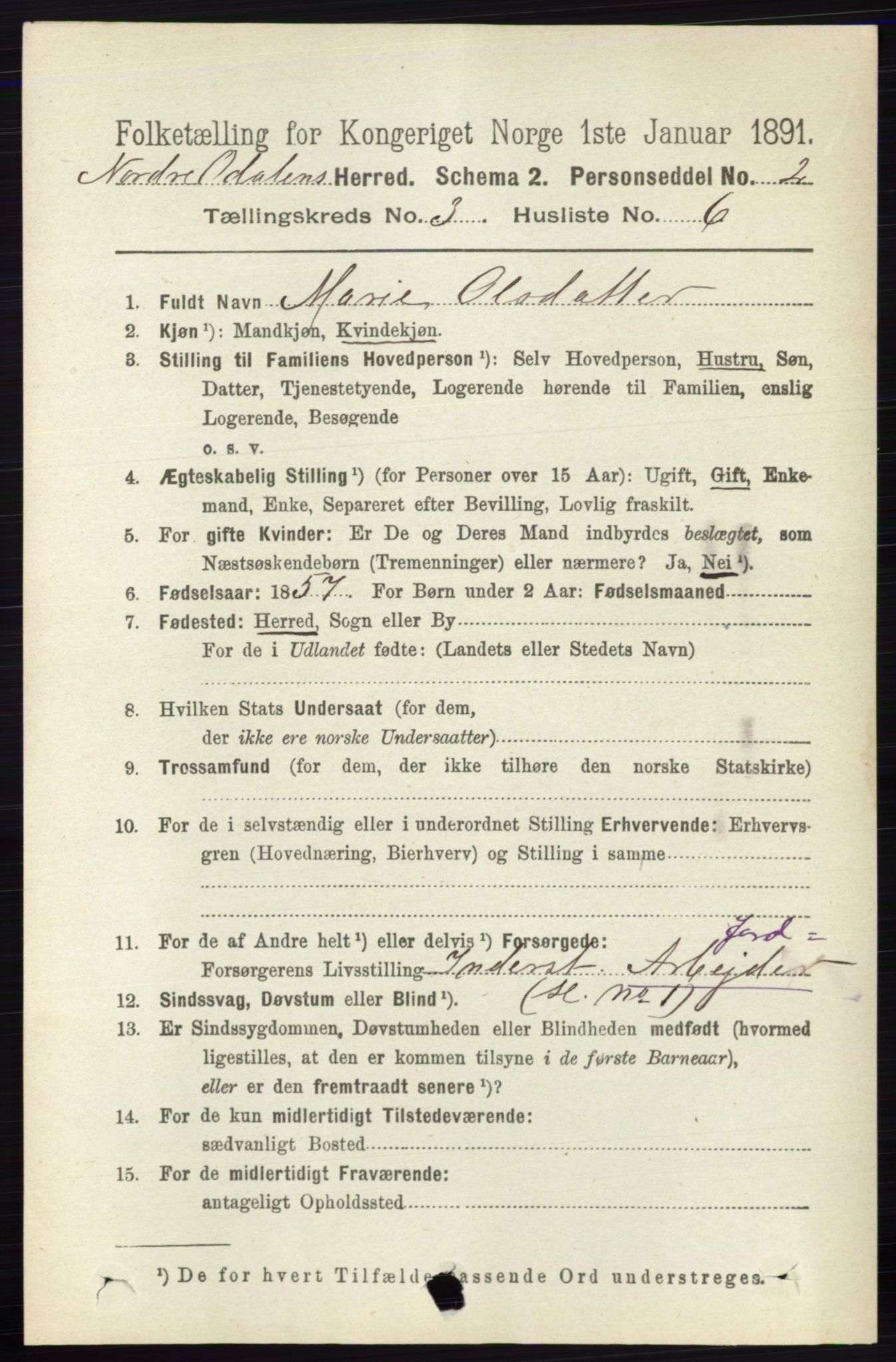 RA, 1891 census for 0418 Nord-Odal, 1891, p. 846