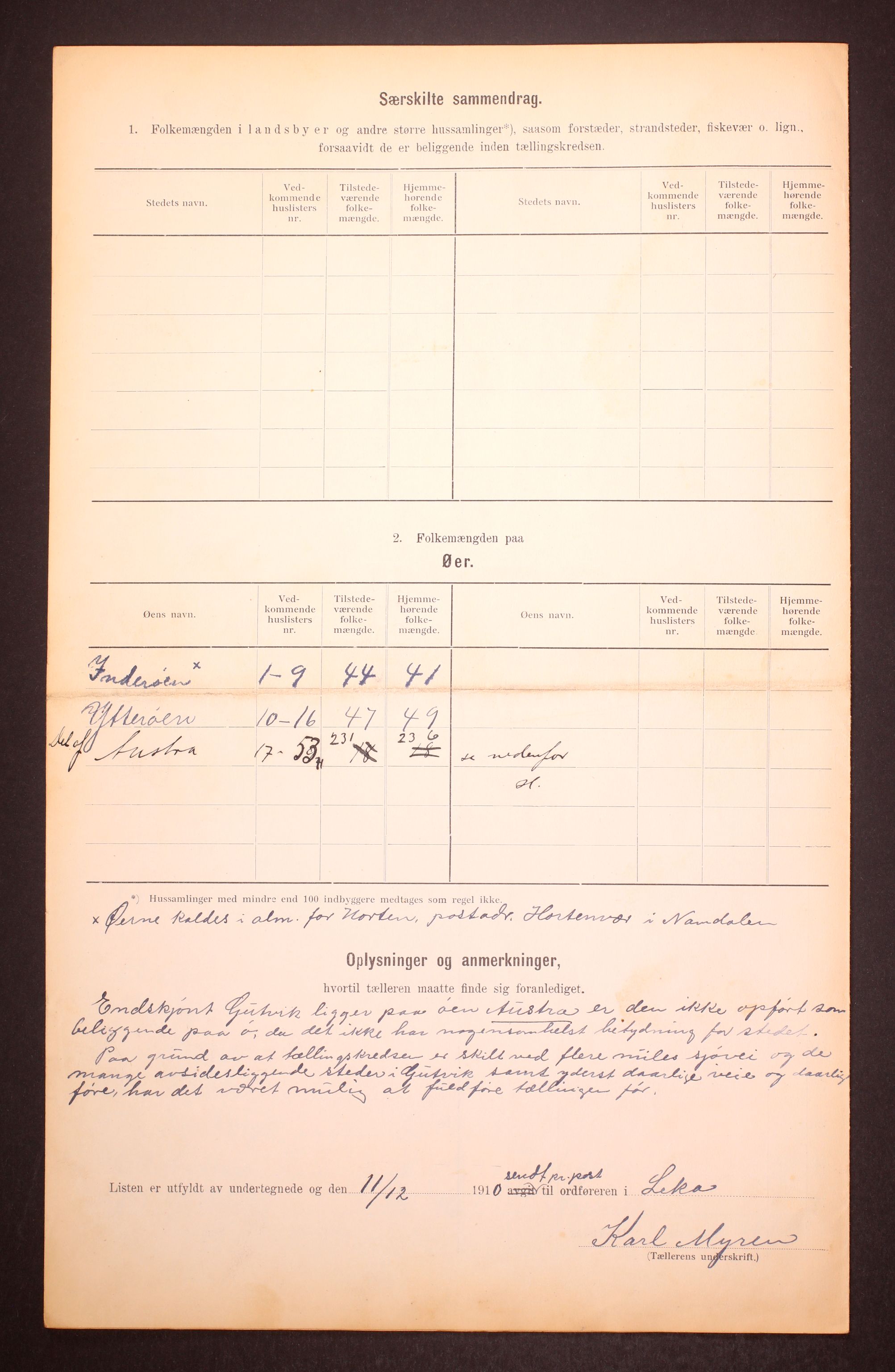 RA, 1910 census for Leka, 1910, p. 12