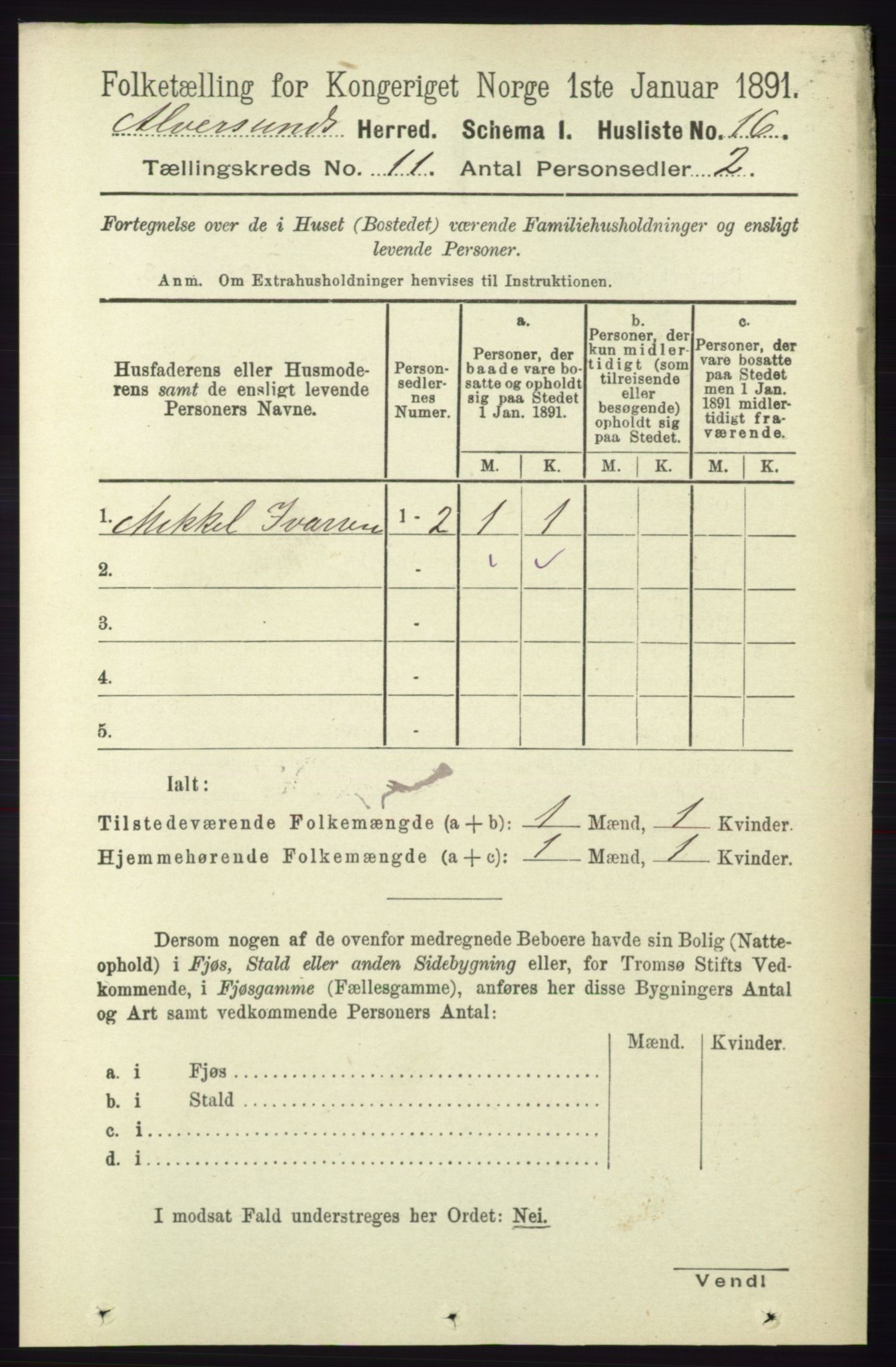 RA, 1891 census for 1257 Alversund, 1891, p. 3692