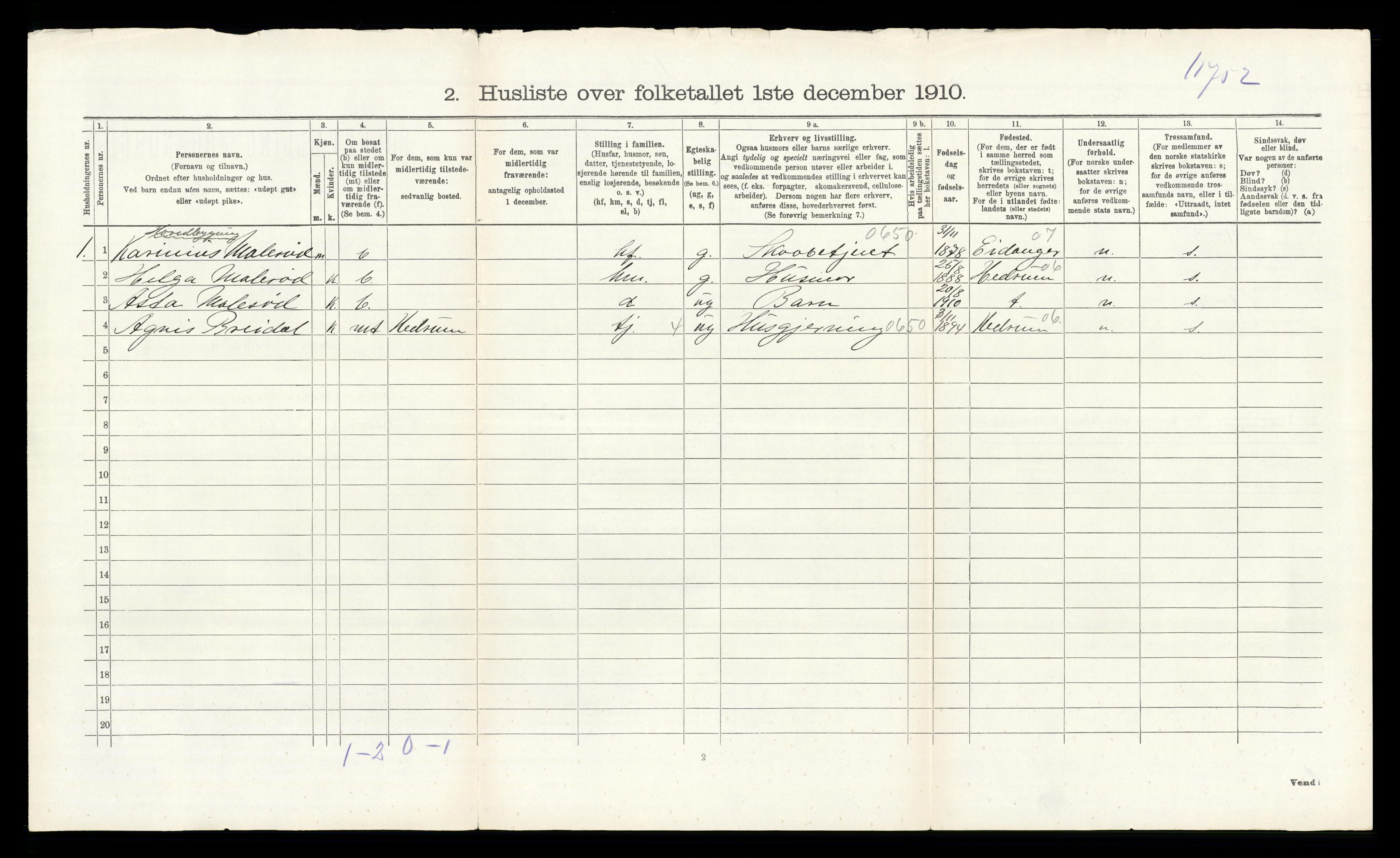 RA, 1910 census for Ytre Sandsvær, 1910, p. 1079