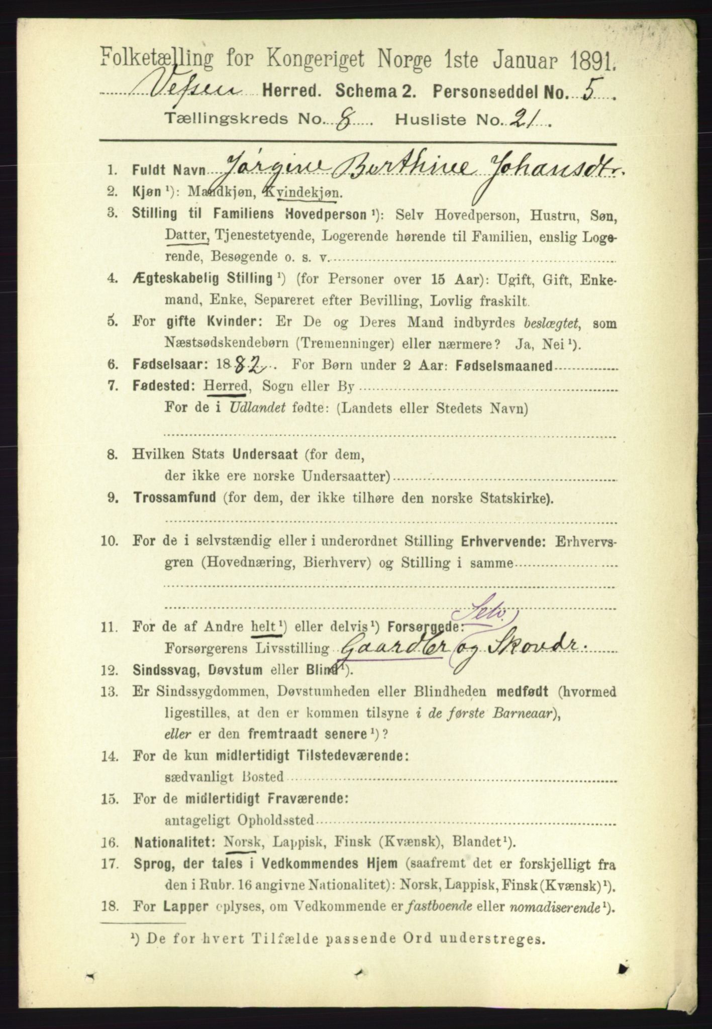 RA, 1891 census for 1824 Vefsn, 1891, p. 4380