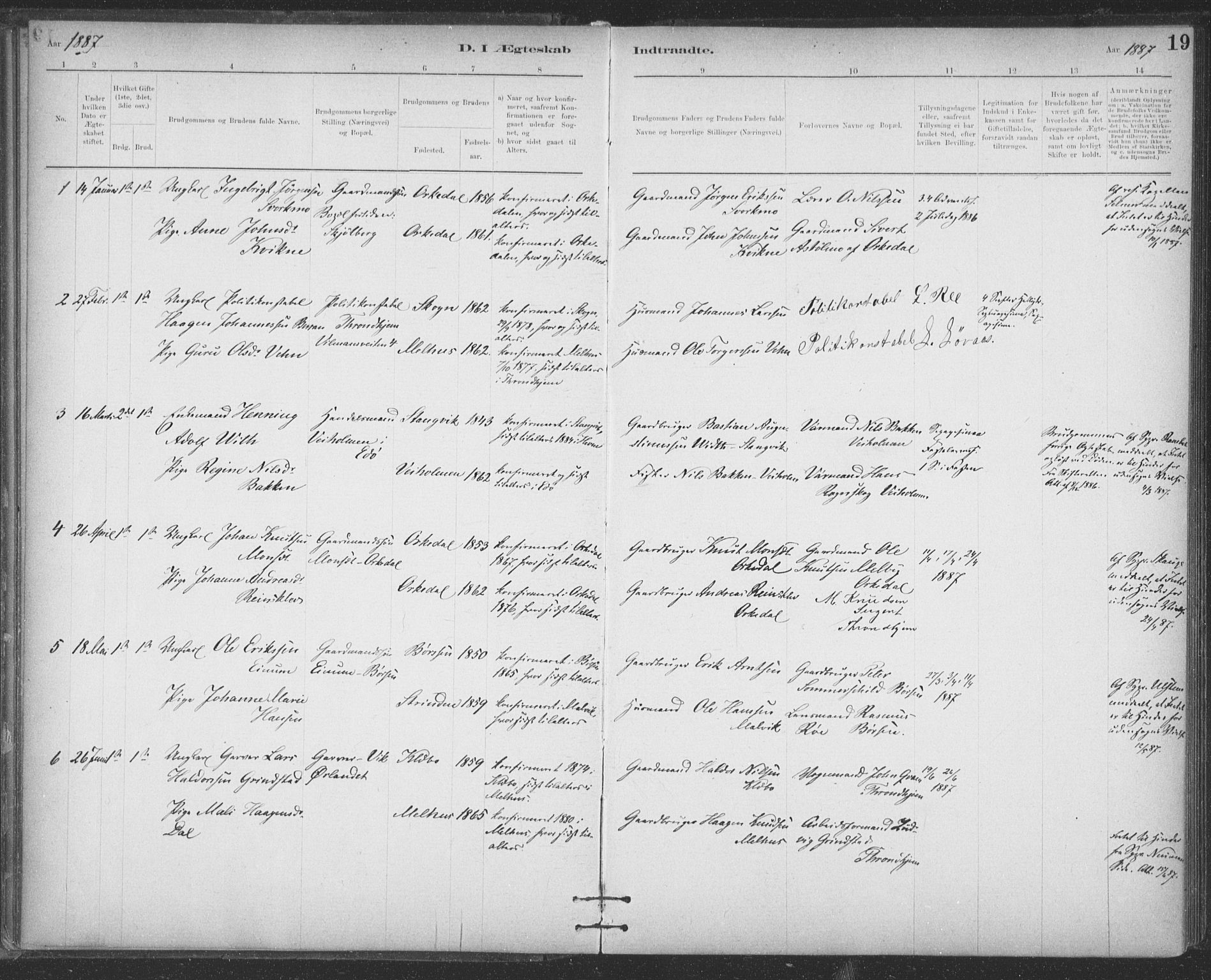Ministerialprotokoller, klokkerbøker og fødselsregistre - Sør-Trøndelag, SAT/A-1456/623/L0470: Parish register (official) no. 623A04, 1884-1938, p. 19