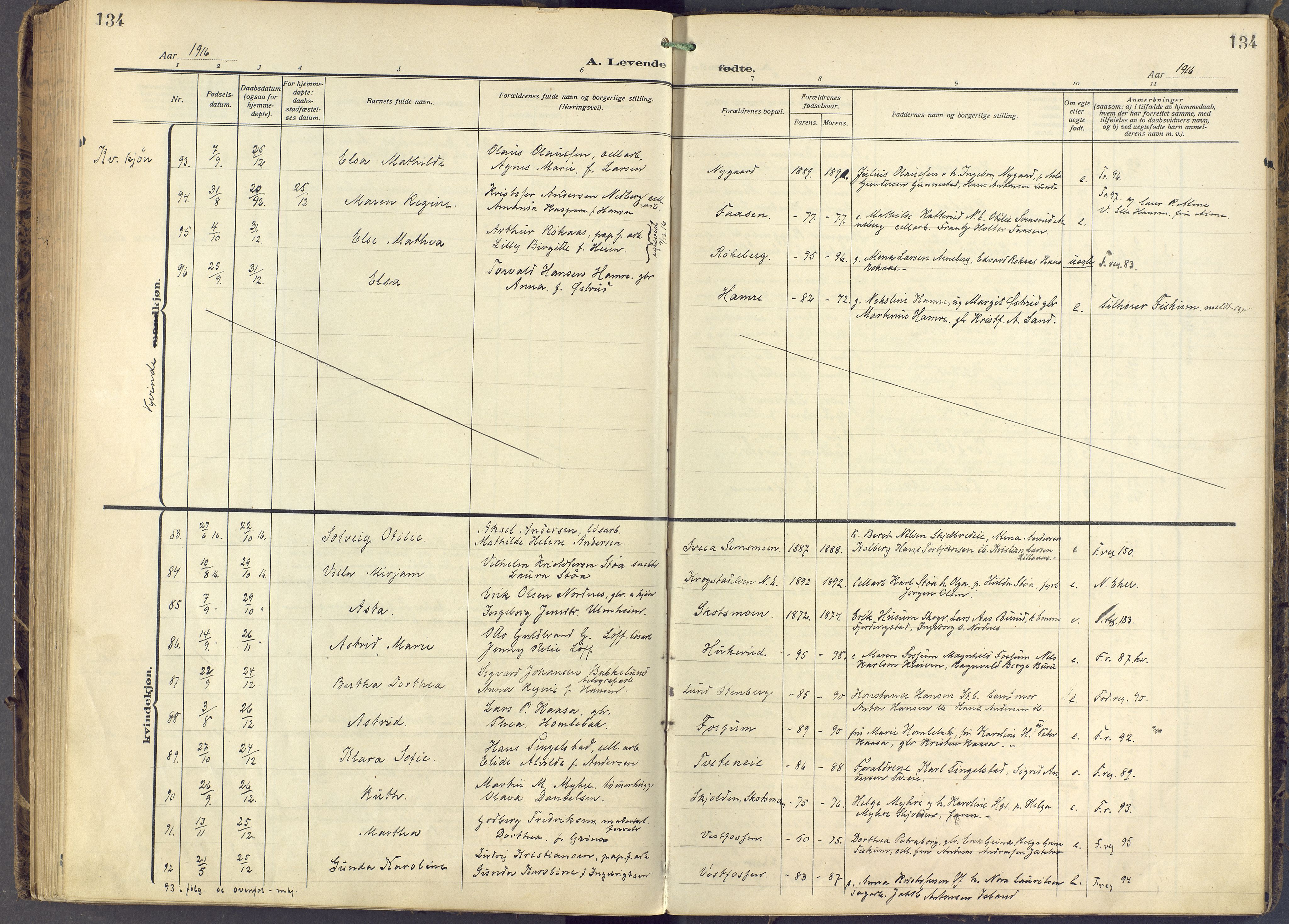 Eiker kirkebøker, AV/SAKO-A-4/F/Fb/L0009: Parish register (official) no. II 9, 1908-1923, p. 134