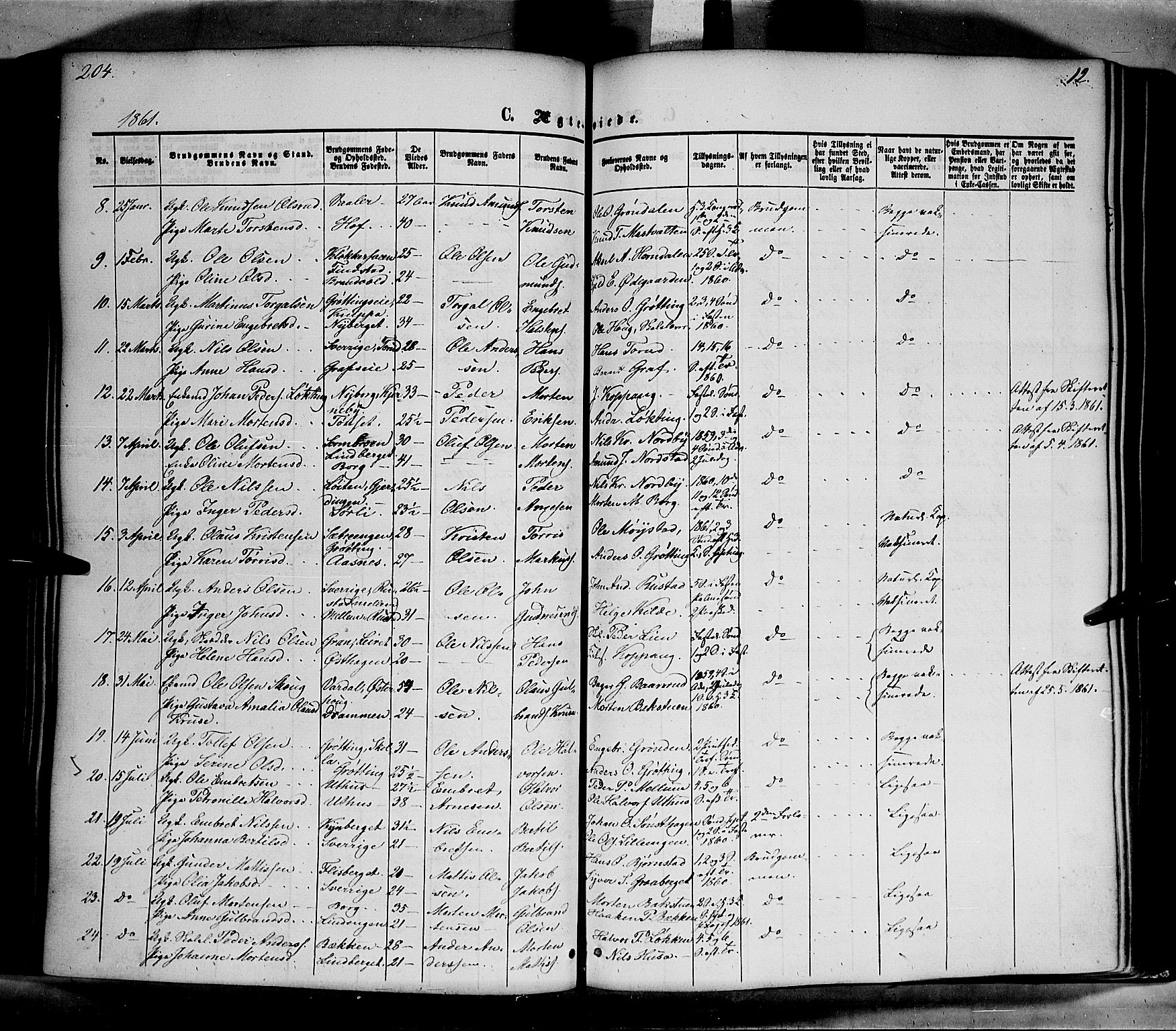 Elverum prestekontor, AV/SAH-PREST-044/H/Ha/Haa/L0010: Parish register (official) no. 10, 1857-1868, p. 204