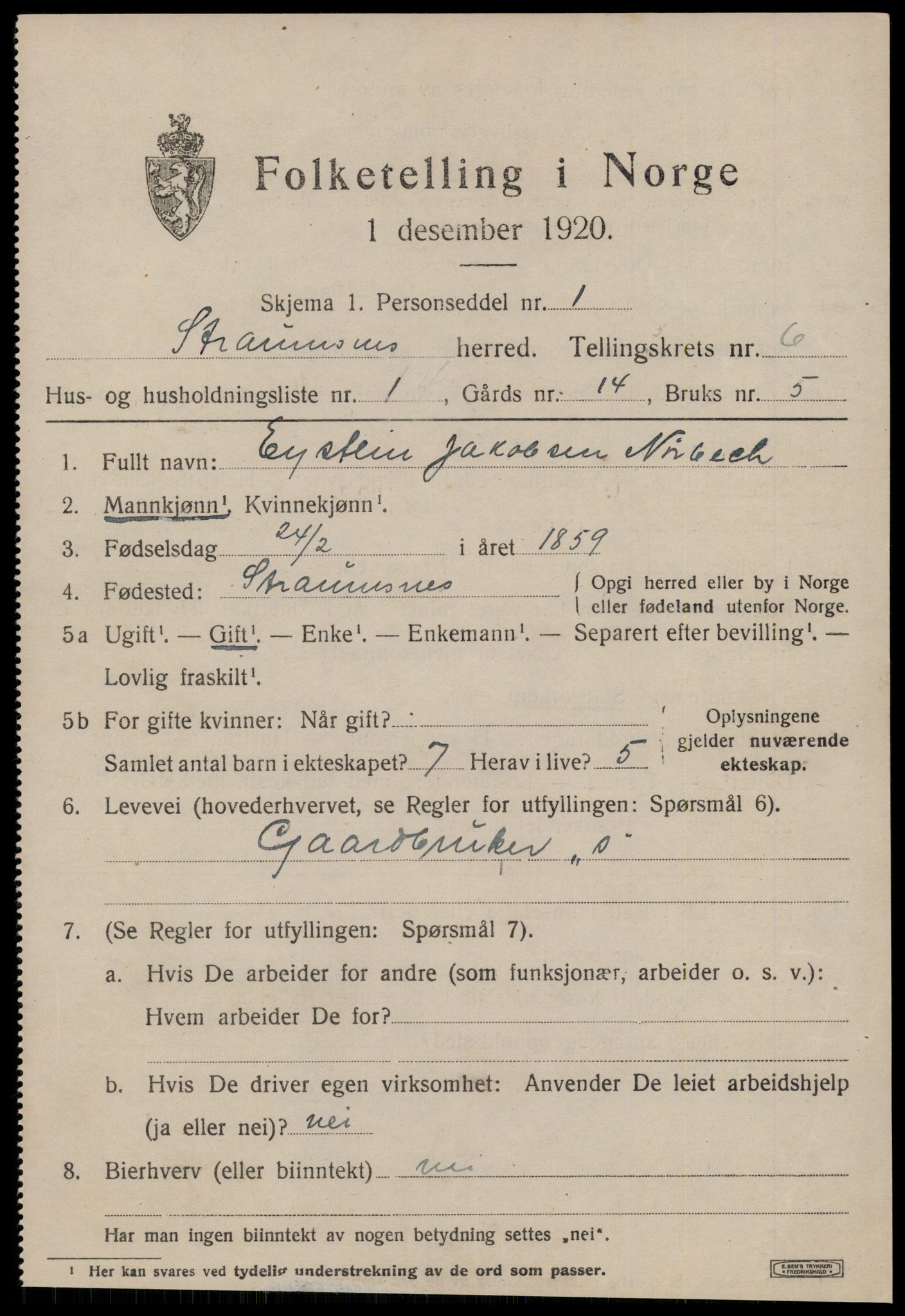 SAT, 1920 census for Straumsnes, 1920, p. 2243