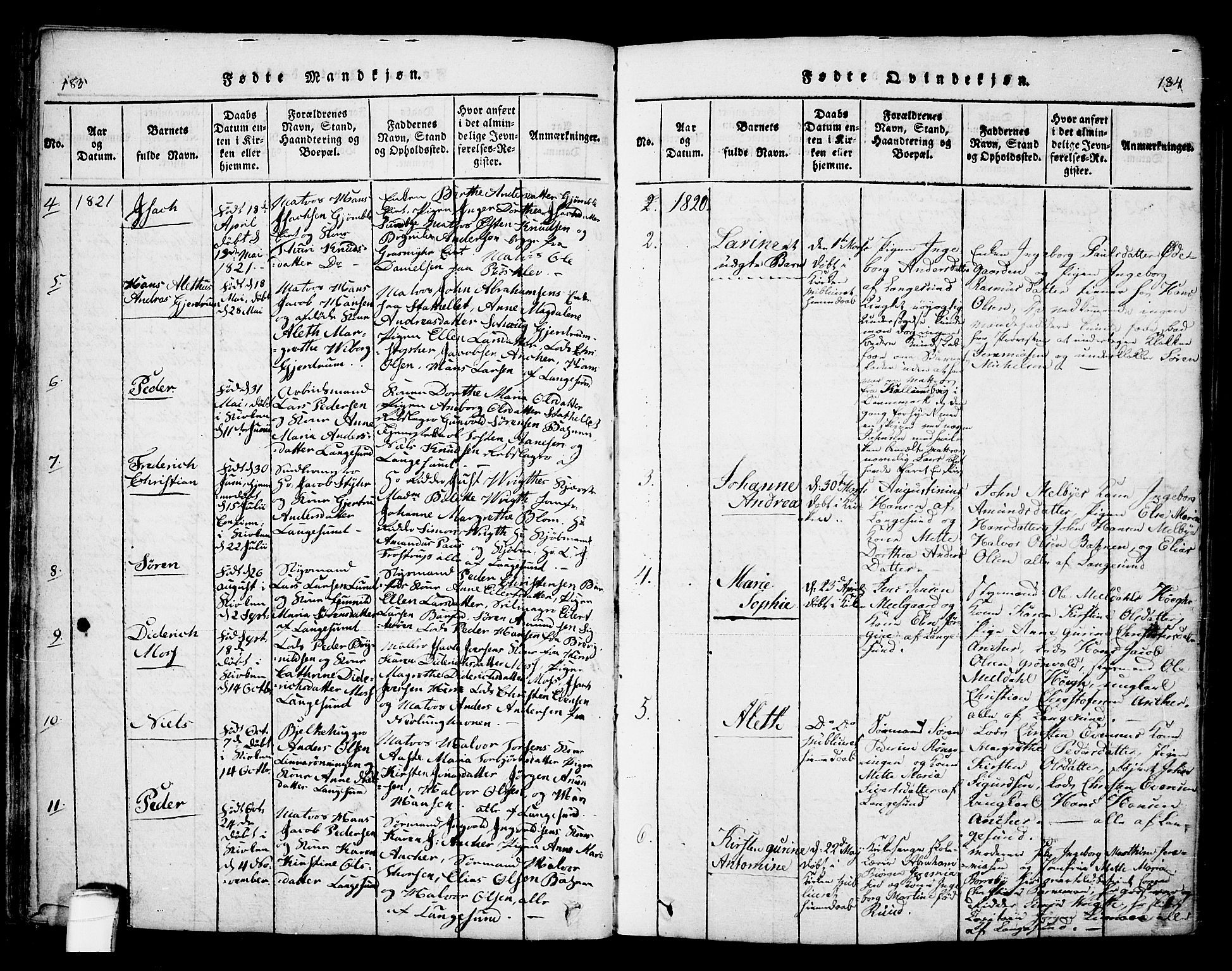 Bamble kirkebøker, SAKO/A-253/F/Fa/L0003: Parish register (official) no. I 3 /2, 1815-1834, p. 183-184
