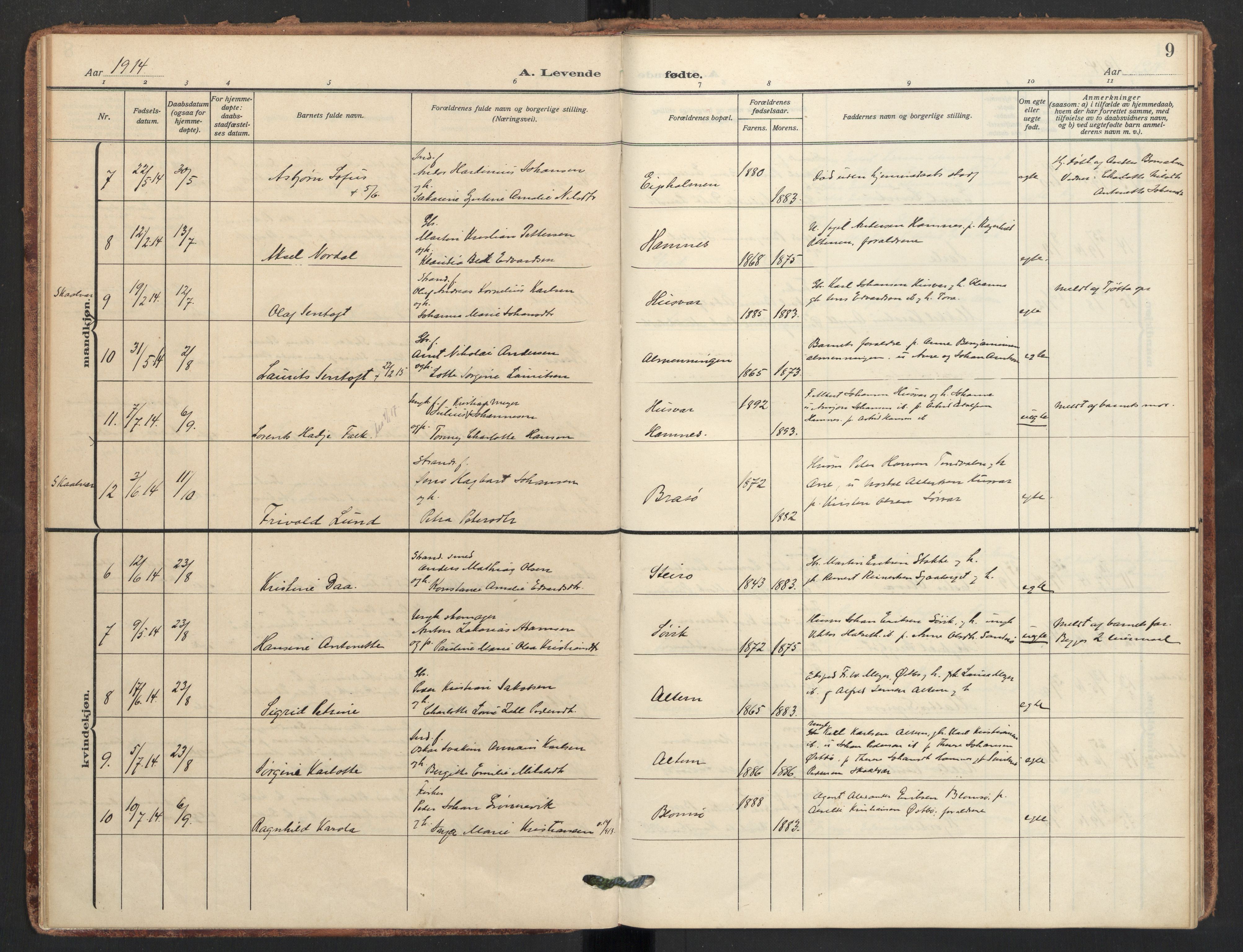 Ministerialprotokoller, klokkerbøker og fødselsregistre - Nordland, AV/SAT-A-1459/830/L0455: Parish register (official) no. 830A19, 1912-1942, p. 9