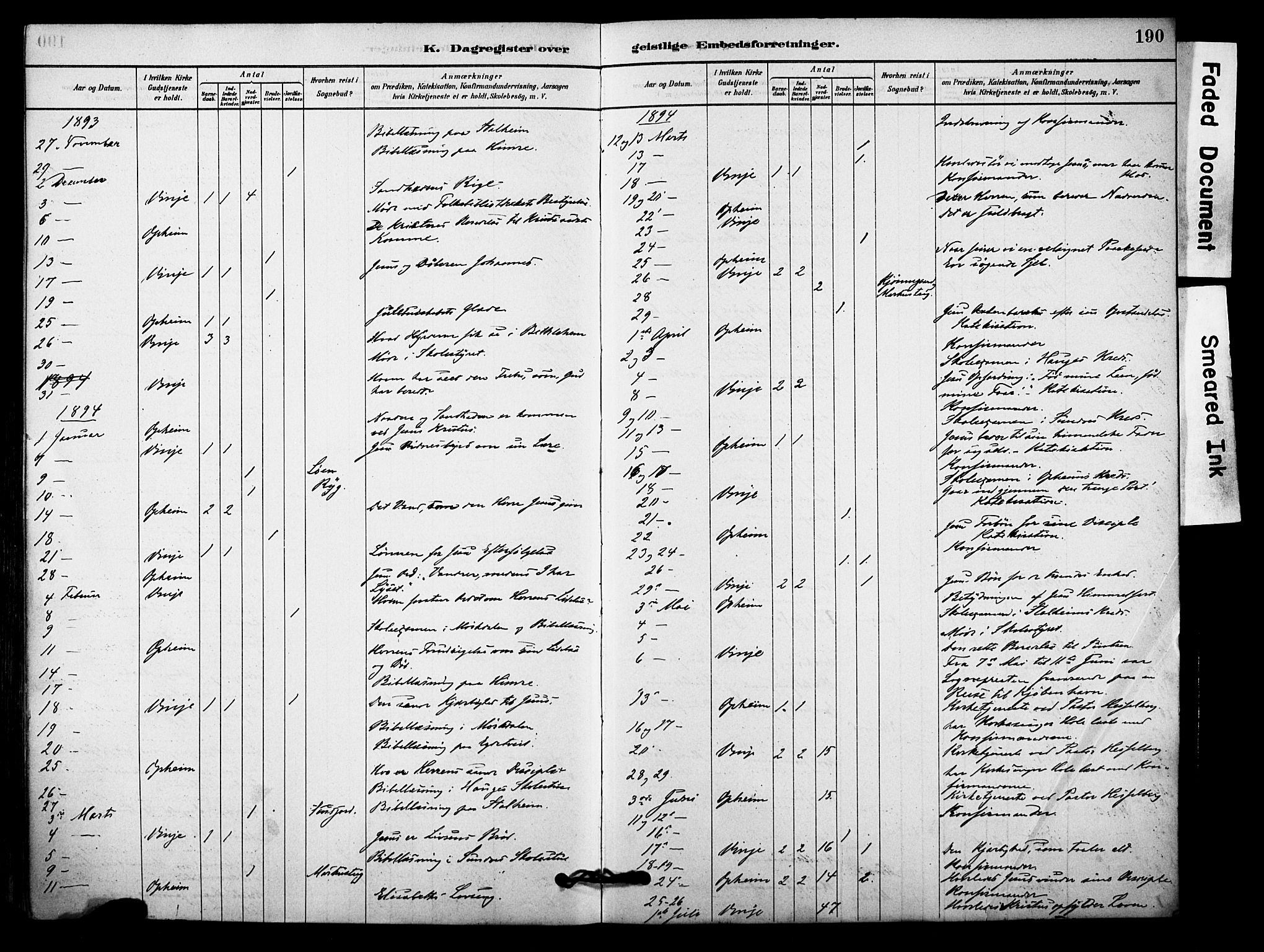 Vossestrand Sokneprestembete, SAB/A-79101/H/Haa: Parish register (official) no. C 1, 1878-1903, p. 190