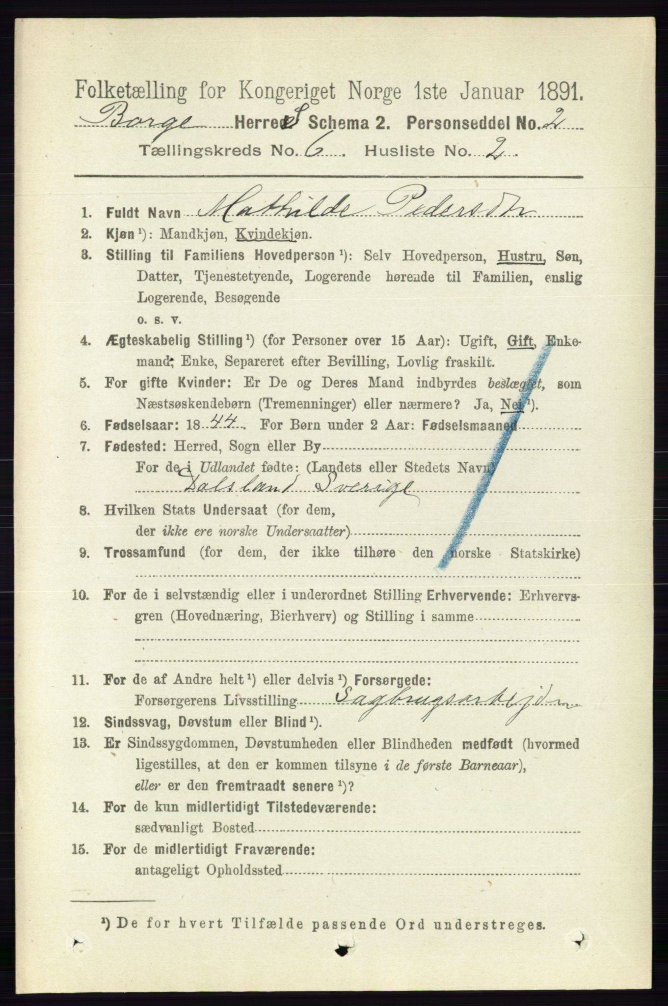 RA, 1891 census for 0113 Borge, 1891, p. 3044