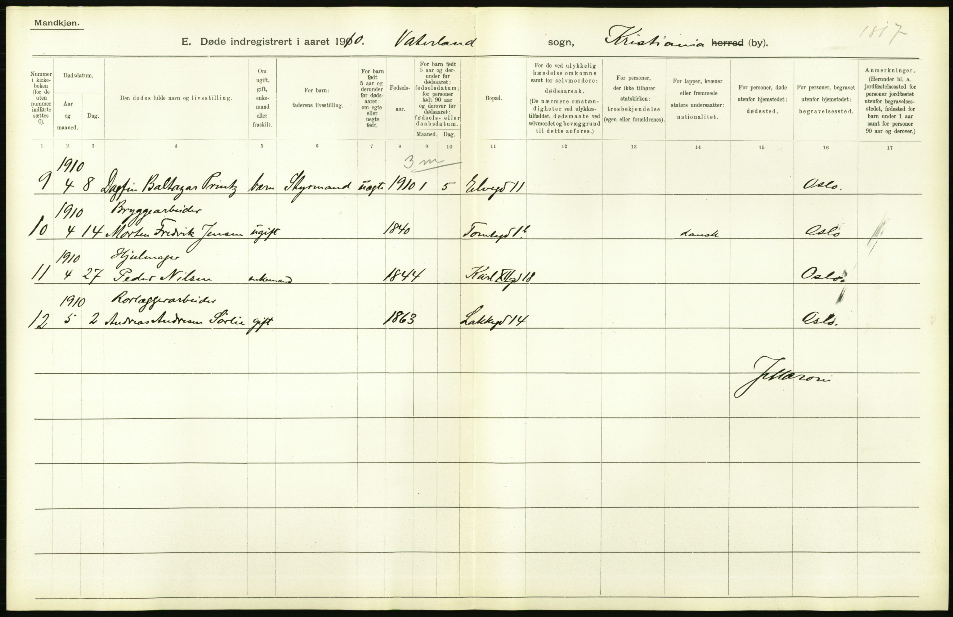 Statistisk sentralbyrå, Sosiodemografiske emner, Befolkning, AV/RA-S-2228/D/Df/Dfa/Dfah/L0008: Kristiania: Døde, 1910, p. 680