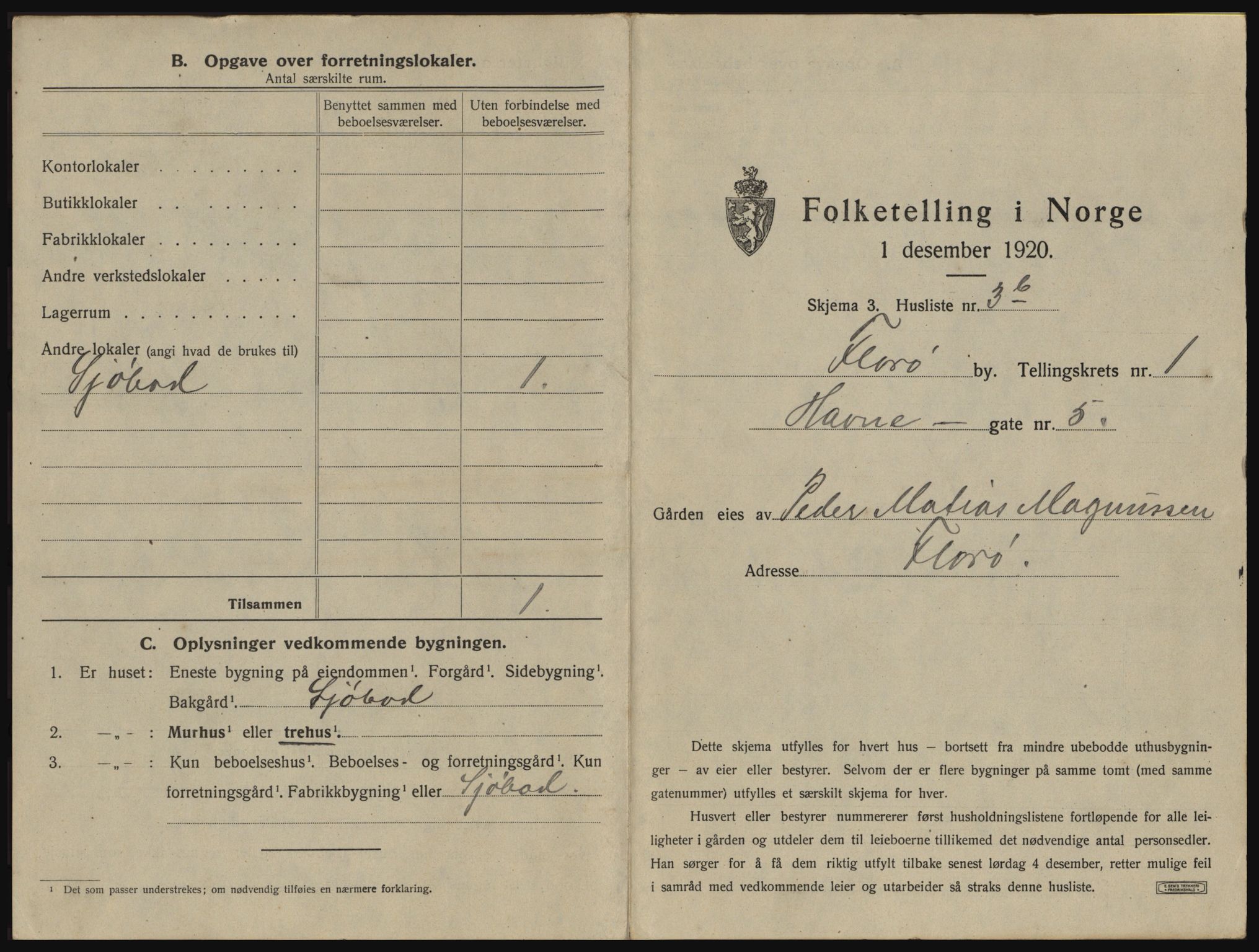 SAB, 1920 census for Florø, 1920, p. 24