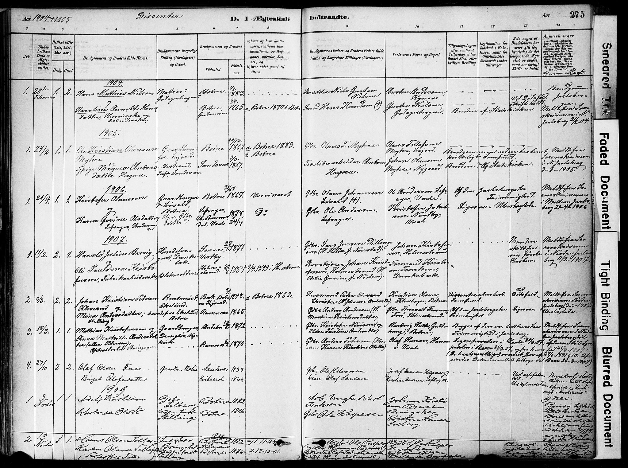 Botne kirkebøker, AV/SAKO-A-340/F/Fa/L0007: Parish register (official) no. I 7, 1878-1910, p. 275