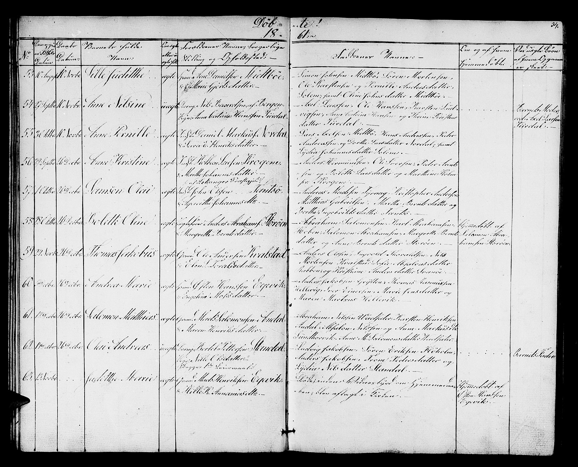 Kinn sokneprestembete, AV/SAB-A-80801/H/Hab/Habc/L0001: Parish register (copy) no. C 1, 1854-1868, p. 34