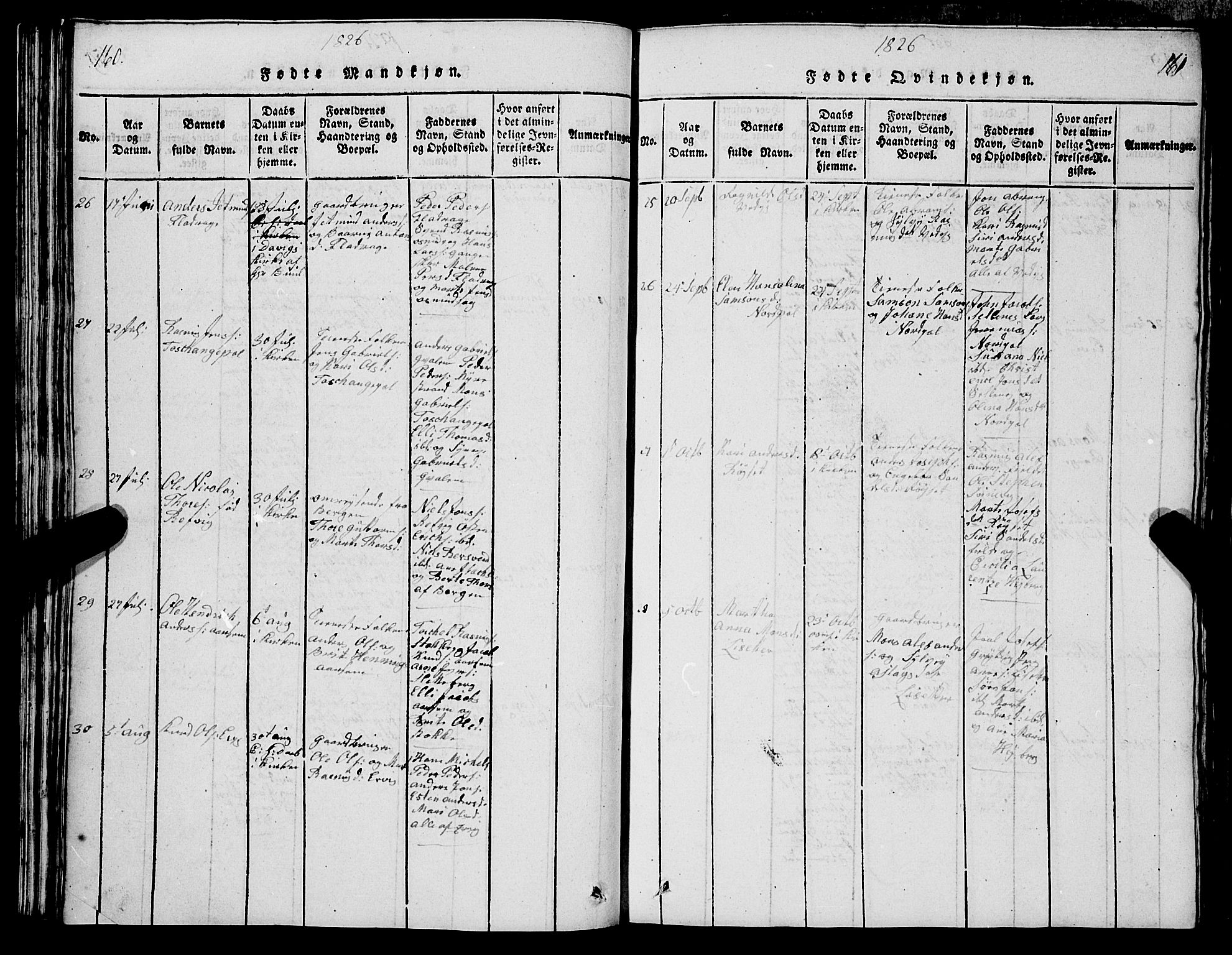 Selje sokneprestembete, AV/SAB-A-99938/H/Ha/Hab/Haba: Parish register (copy) no. A 1, 1816-1828, p. 160-161