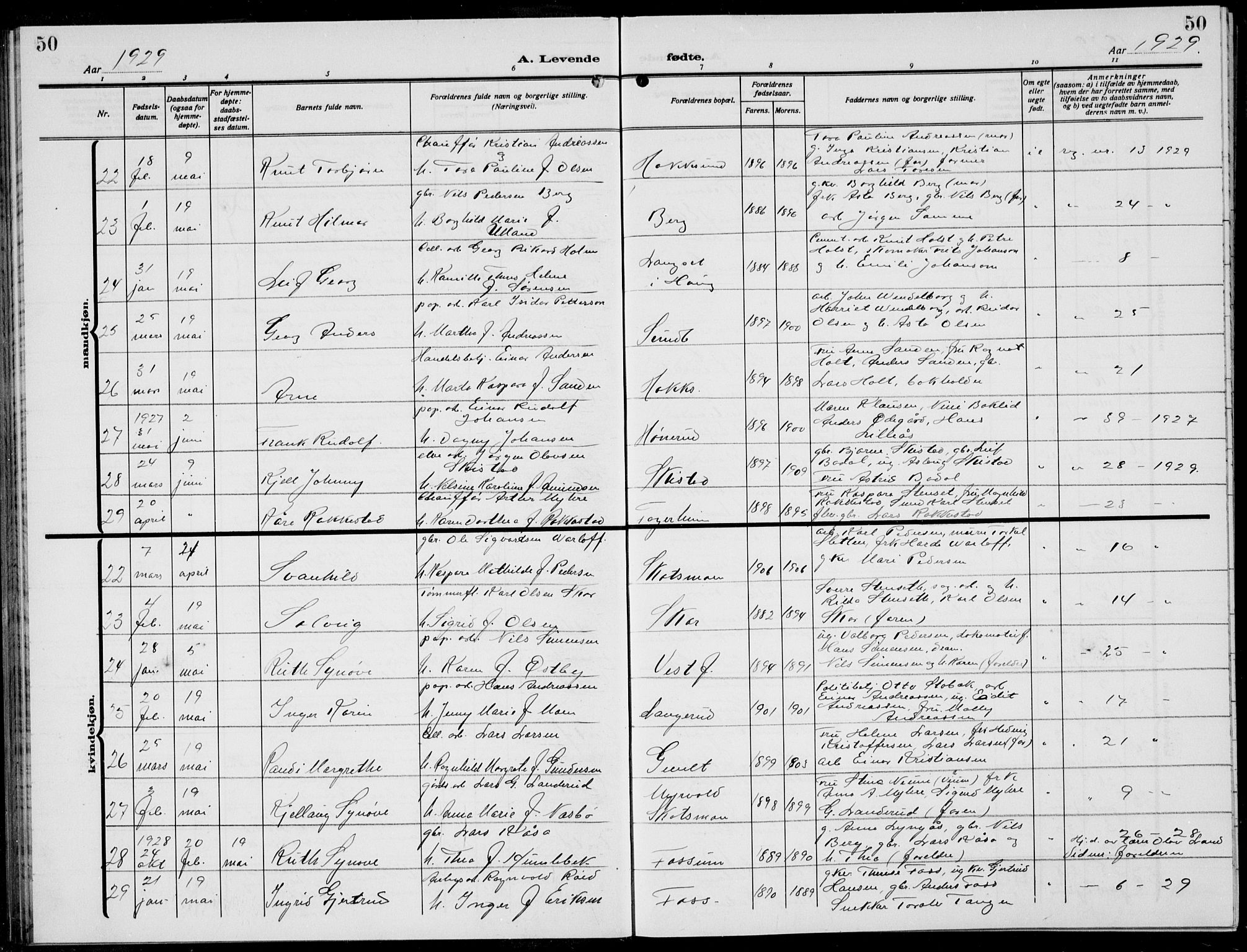 Eiker kirkebøker, AV/SAKO-A-4/G/Ga/L0010: Parish register (copy) no. I 10, 1925-1934, p. 50
