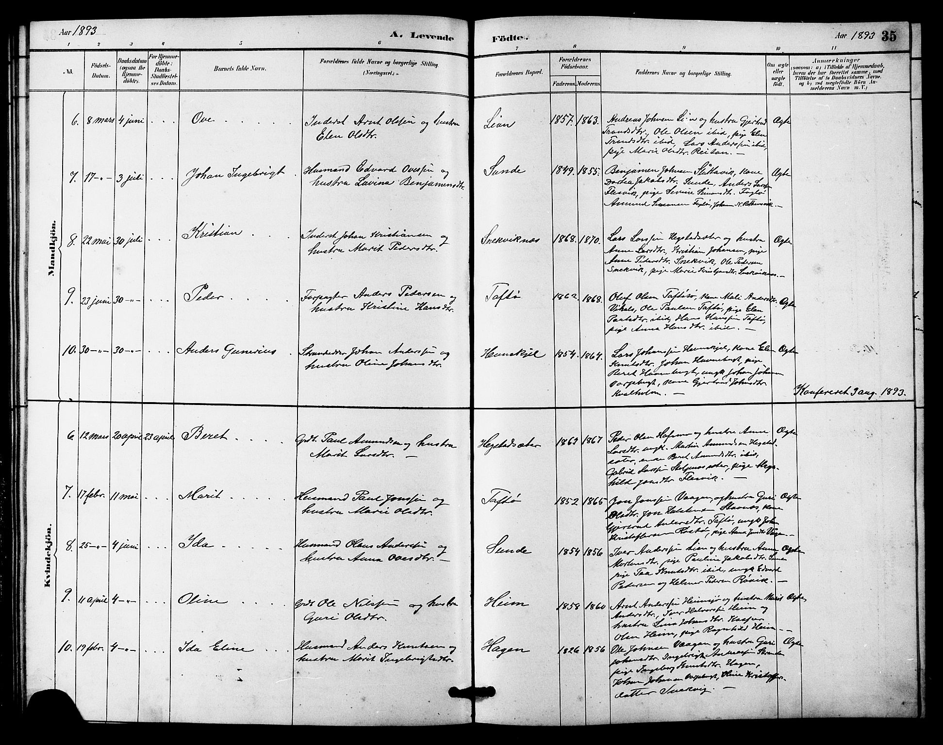 Ministerialprotokoller, klokkerbøker og fødselsregistre - Sør-Trøndelag, SAT/A-1456/633/L0519: Parish register (copy) no. 633C01, 1884-1905, p. 35